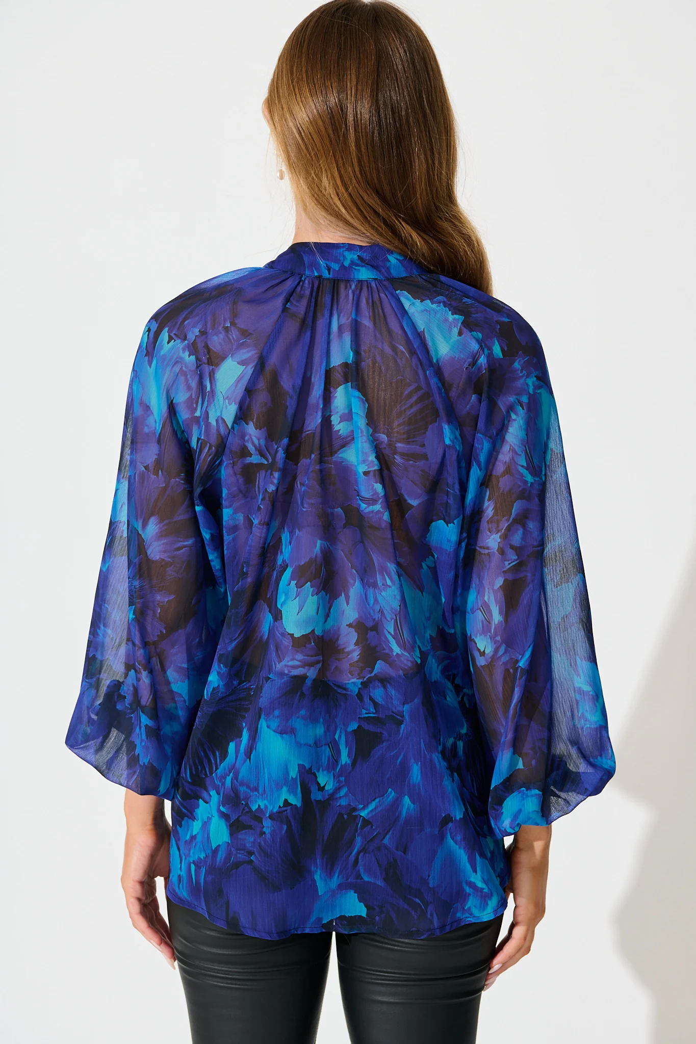 Melina Top in Blue Watercolour Chiffon - Image 3