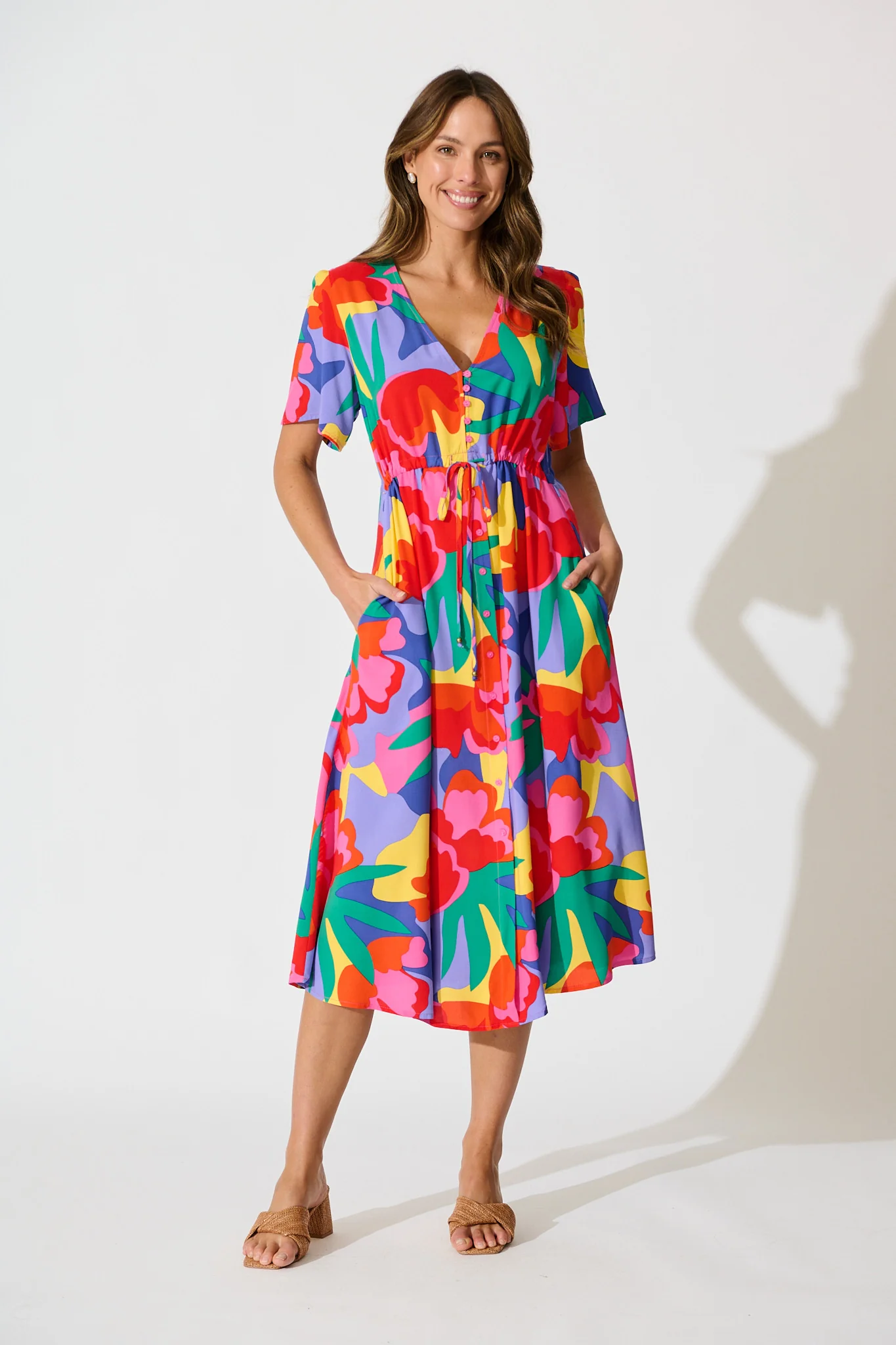 Melody Midi Dress in Bright Multi Print