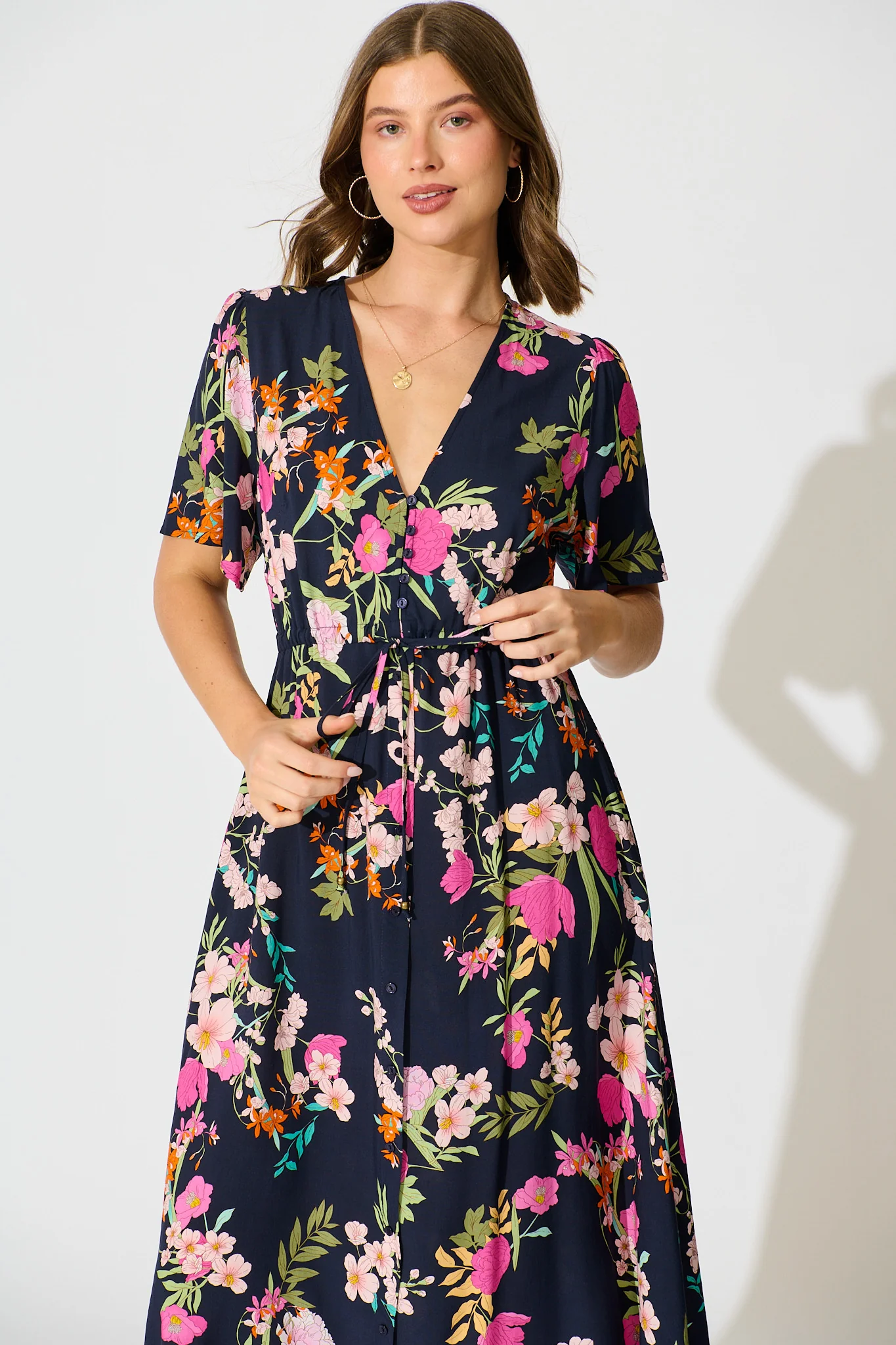 Melody Midi Dress in Navy Multi Floral - Image 2