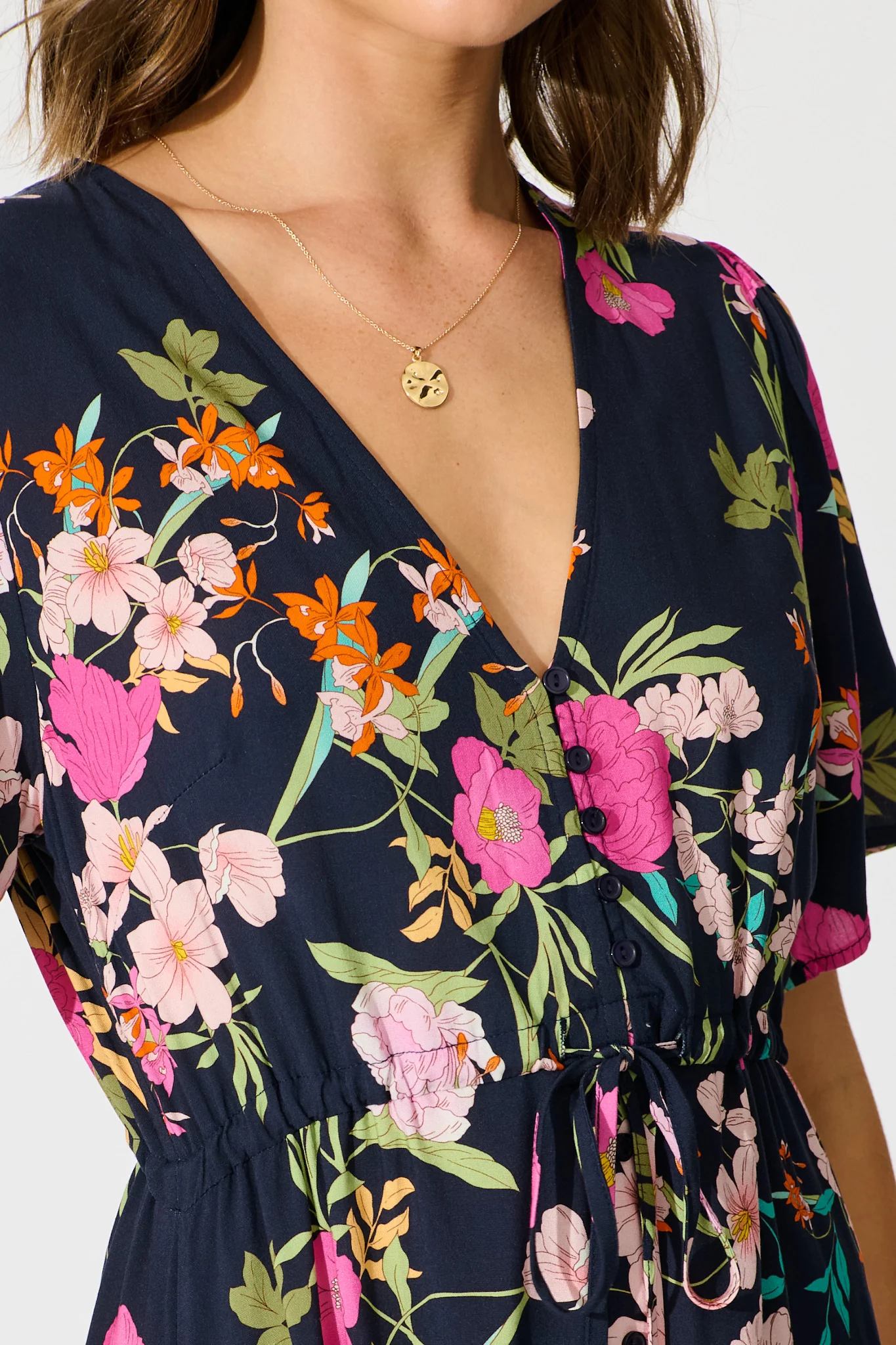 Melody Midi Dress in Navy Multi Floral - Image 5