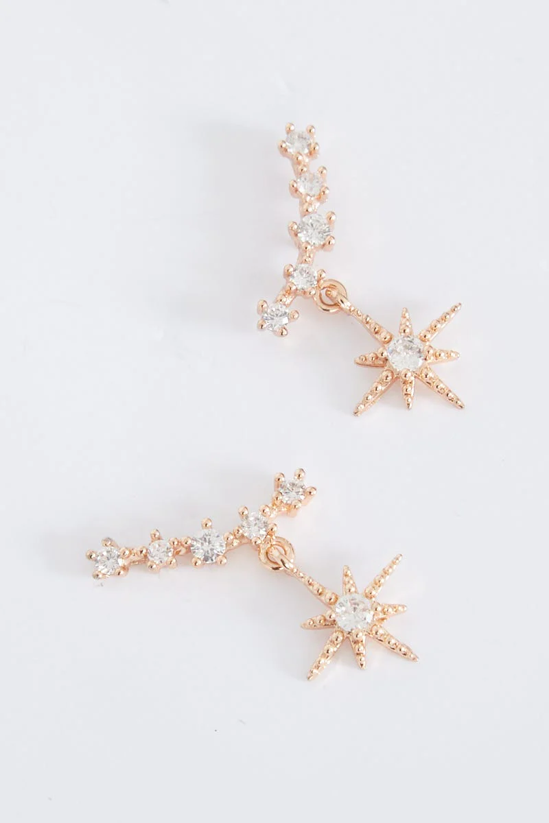 Memu Earrings In Rose Gold With Drop Star - Image 6