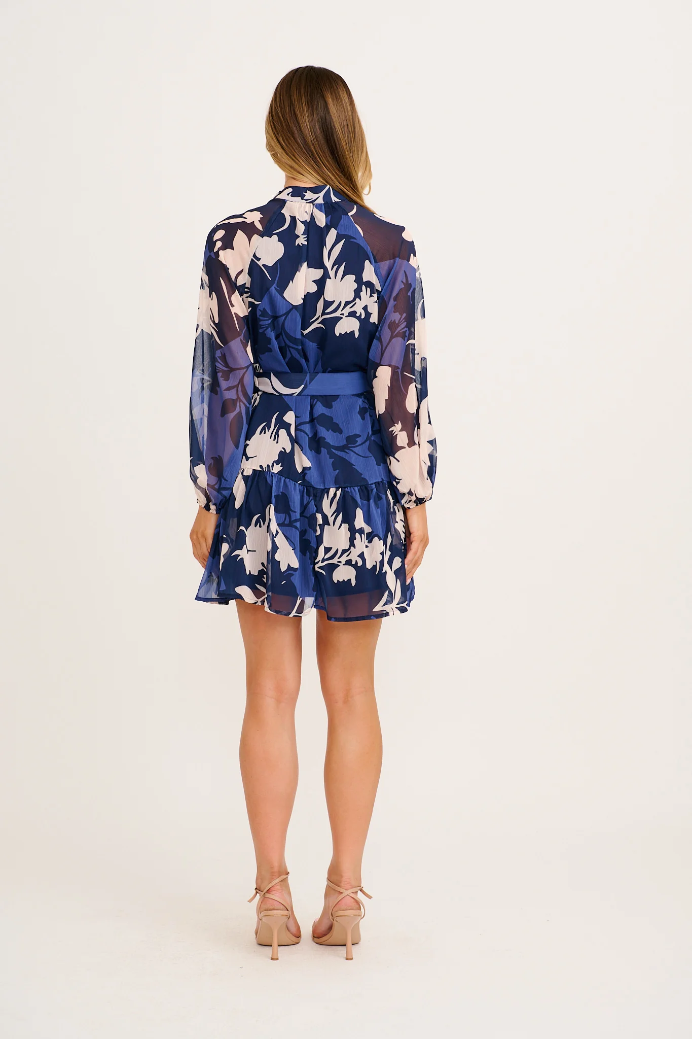 Mica Dress in Navy and Blue Floral Chiffon - Image 4