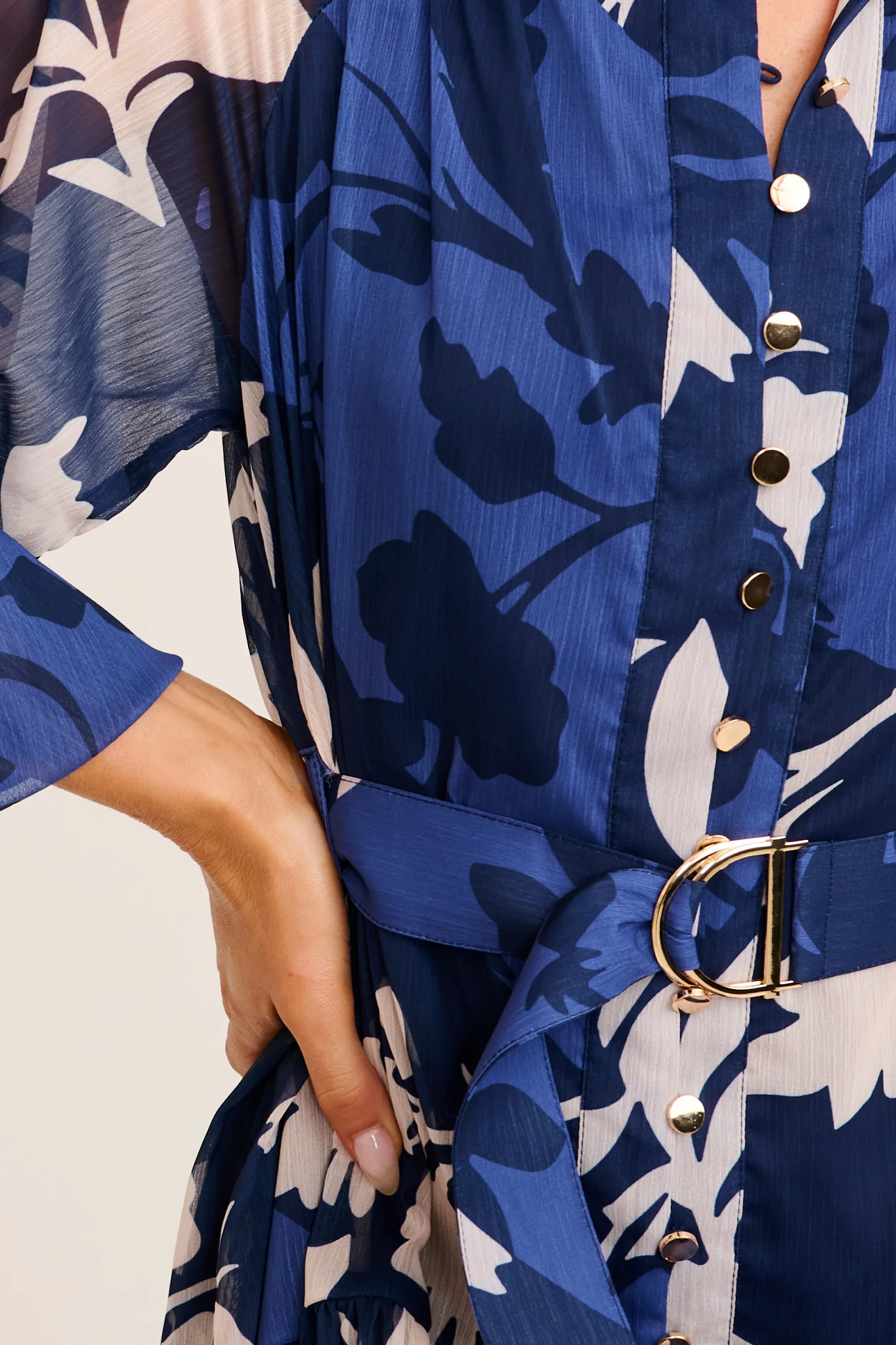 Mica Dress in Navy and Blue Floral Chiffon - Image 5