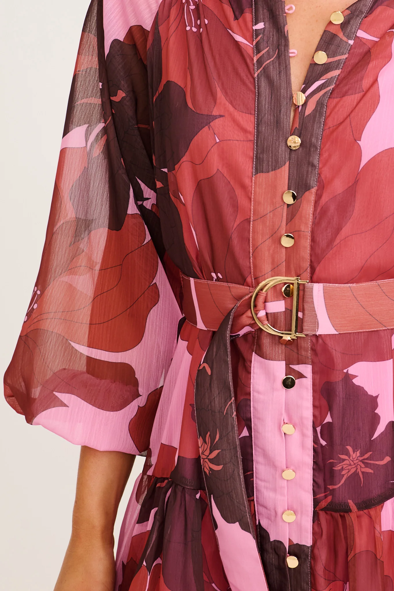 Mica Dress in Pink and Red Floral Chiffon - Image 5