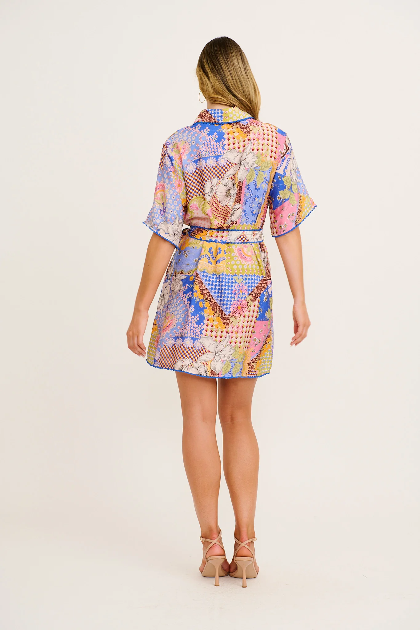 Miela Shirt Dress in Multi Patchwork Print - Image 4