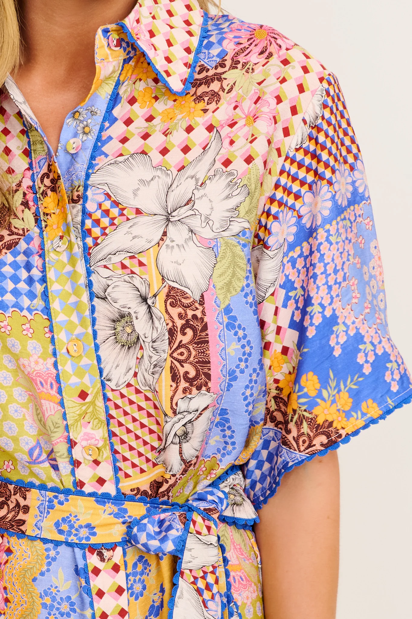 Miela Shirt Dress in Multi Patchwork Print - Image 5