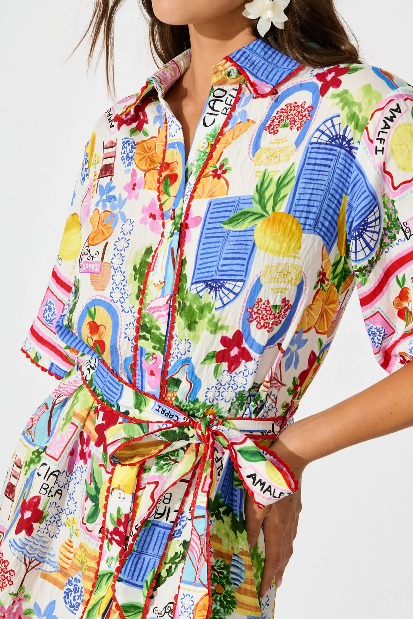 Miela Shirt Dress in White With Multi Print - Image 7