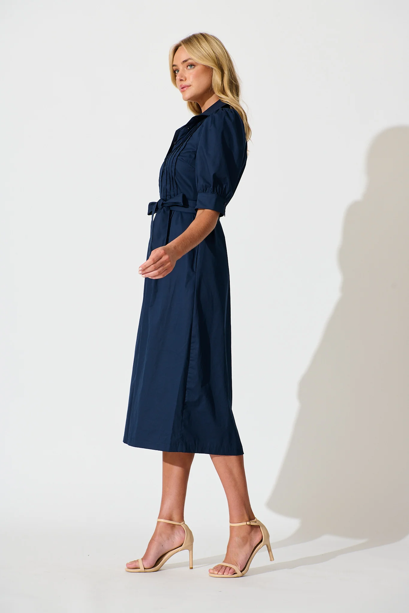 Mila Midi Dress in Navy Cotton - Image 3