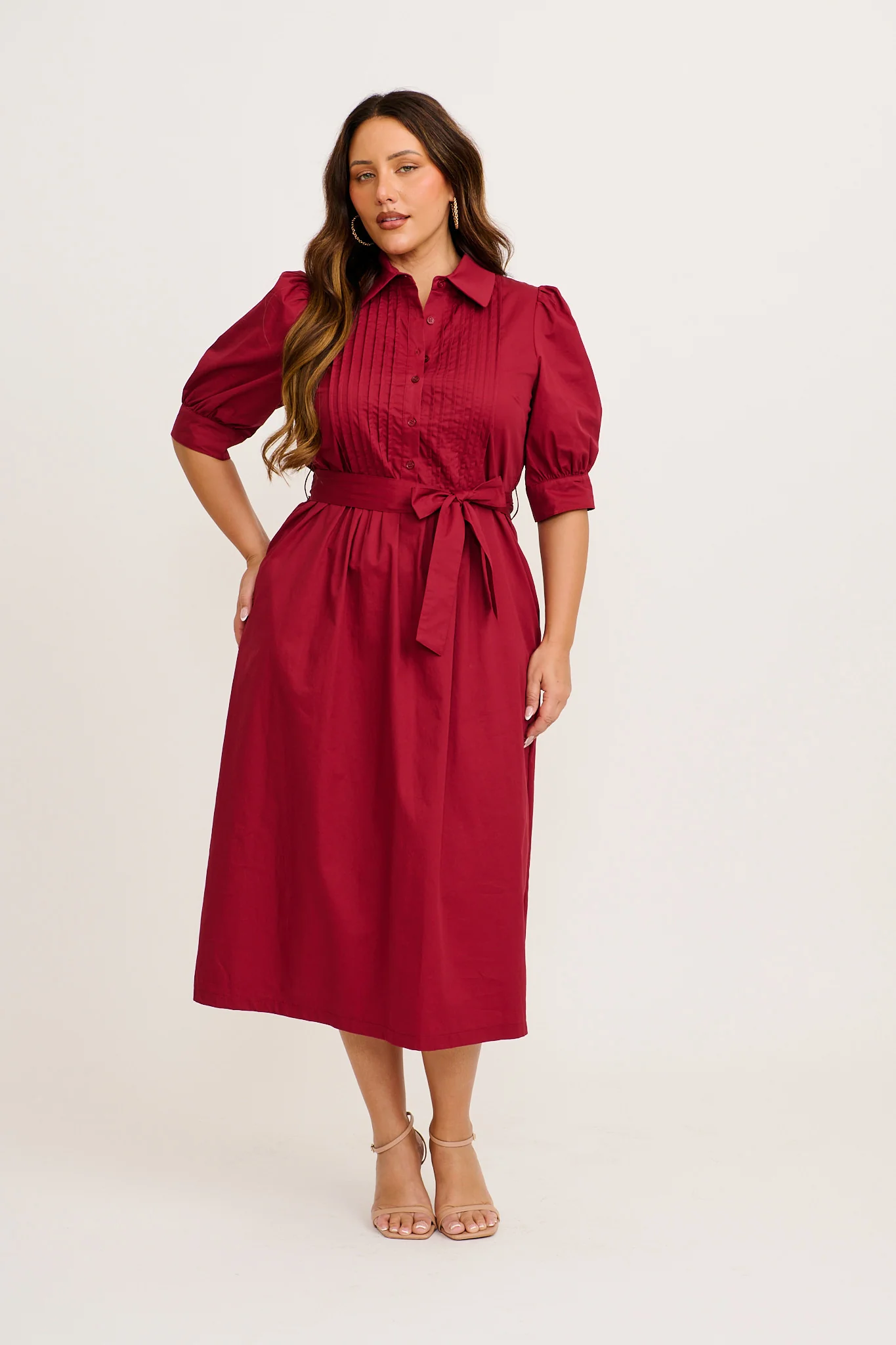 Mila Midi Dress in Wine Cotton