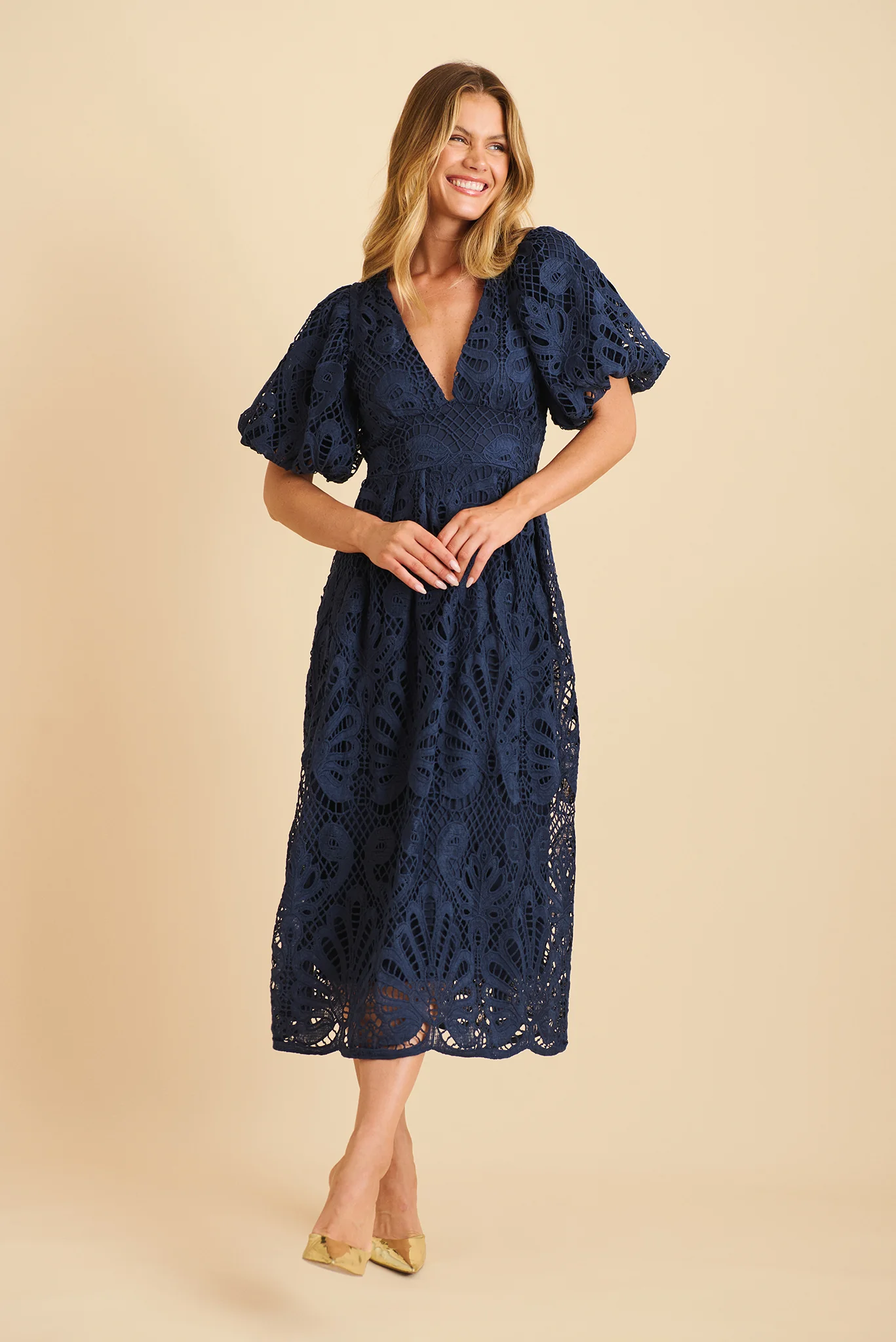 Millie Lace Maxi Dress In Navy - Image 3
