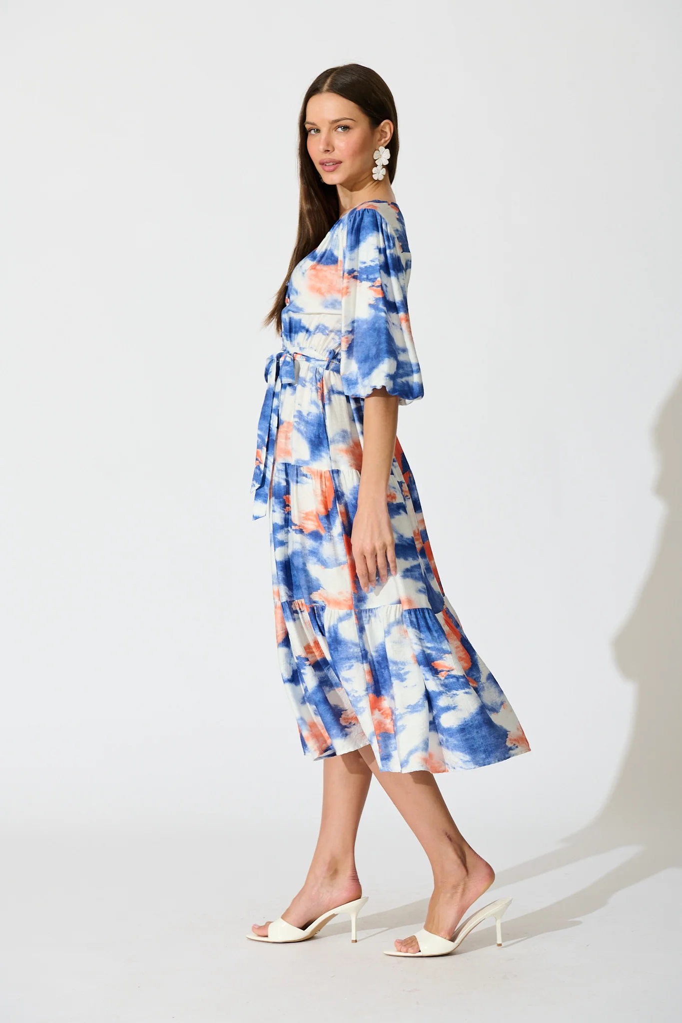 Mirana Midi Dress in Blue and White Watercolour - Image 3