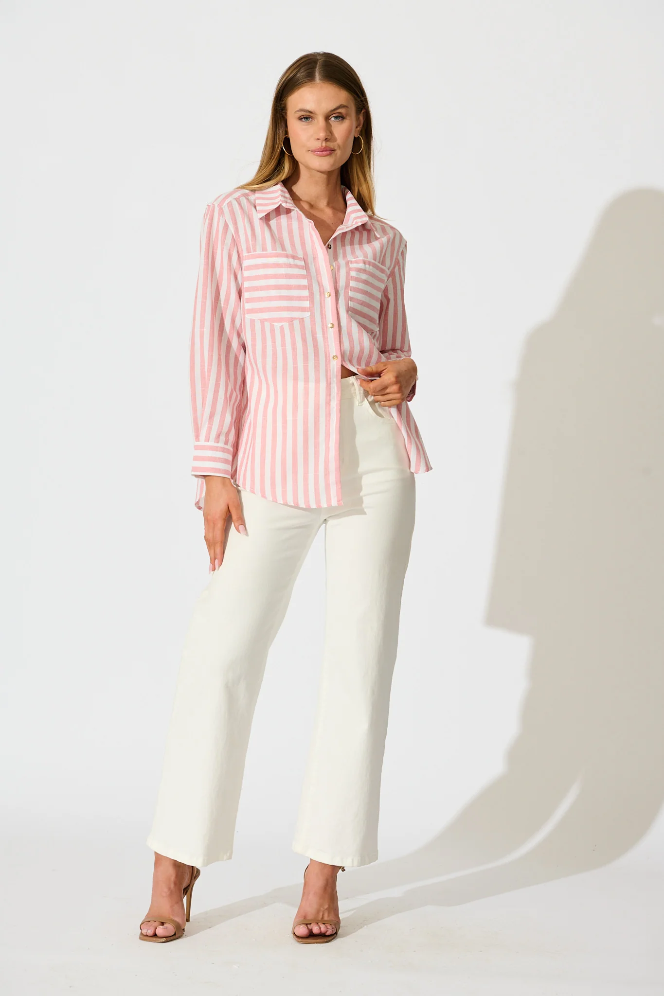 Miro Shirt in Pink Stripe Cotton Blend - Image 4