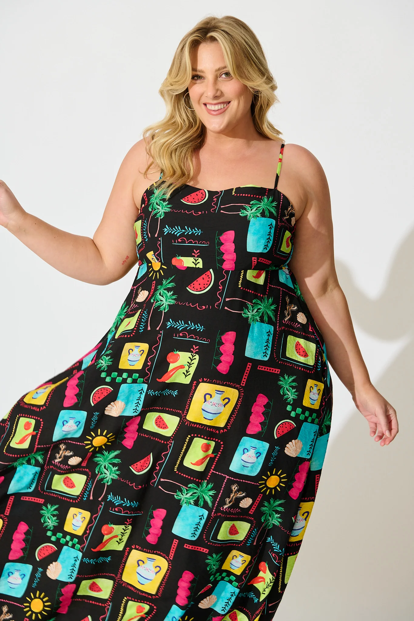 Moa Maxi Sundress in Black Multi Patchwork Linen Blend - Image 6