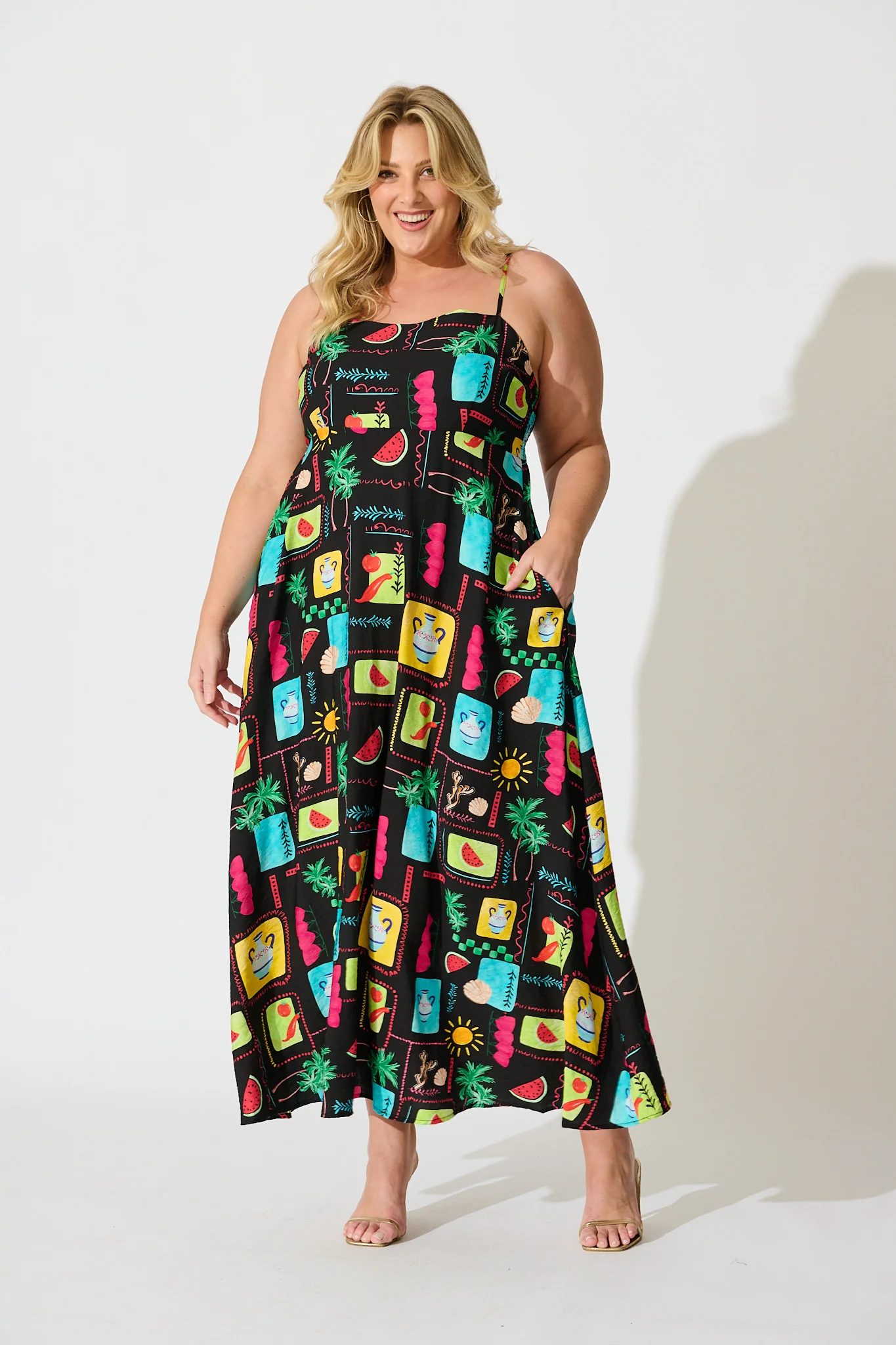 Moa Maxi Sundress in Black Multi Patchwork Linen Blend - Image 7