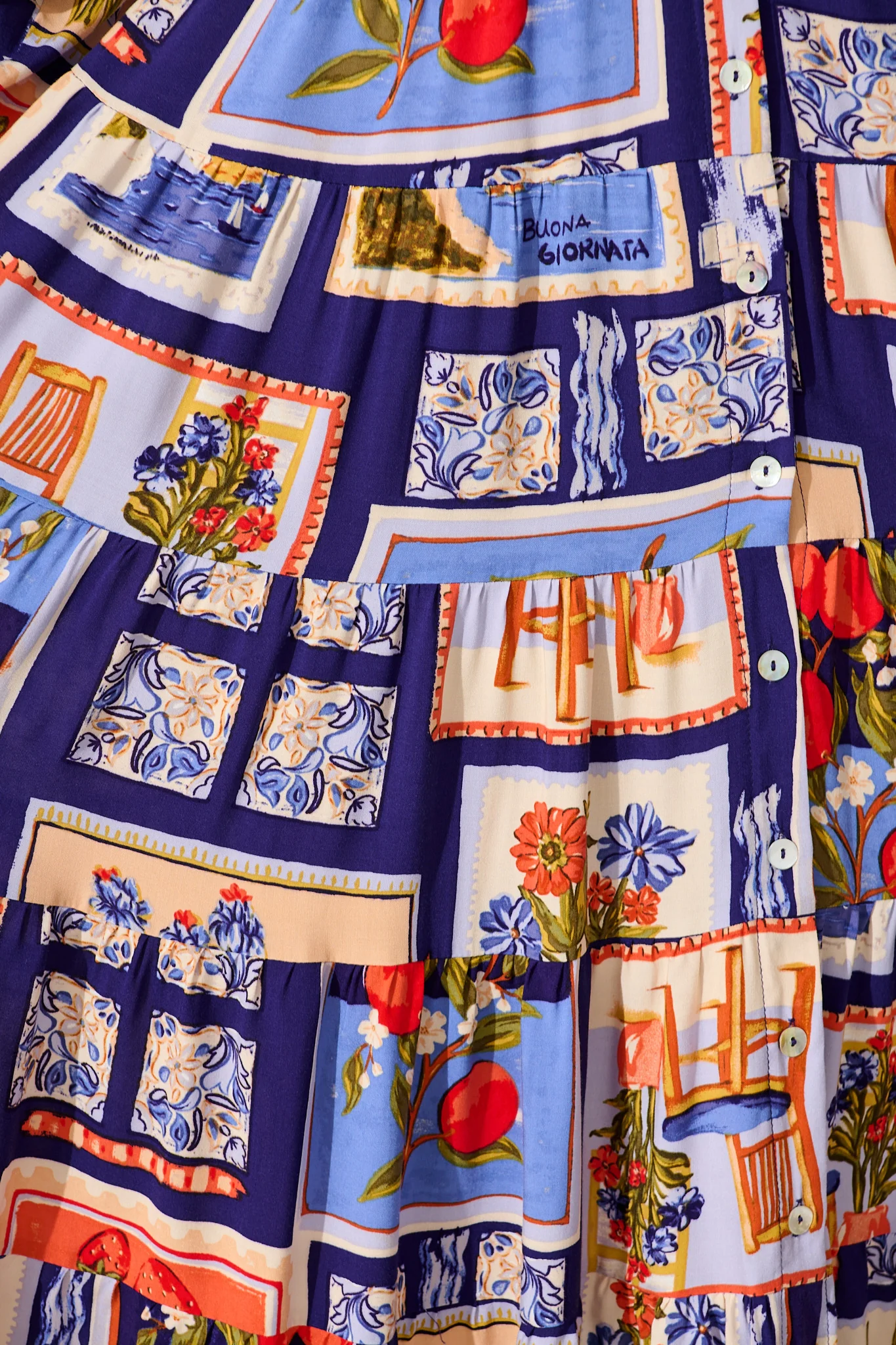 Modical Midi Dress In Blue Multi Postcard Print - Image 6