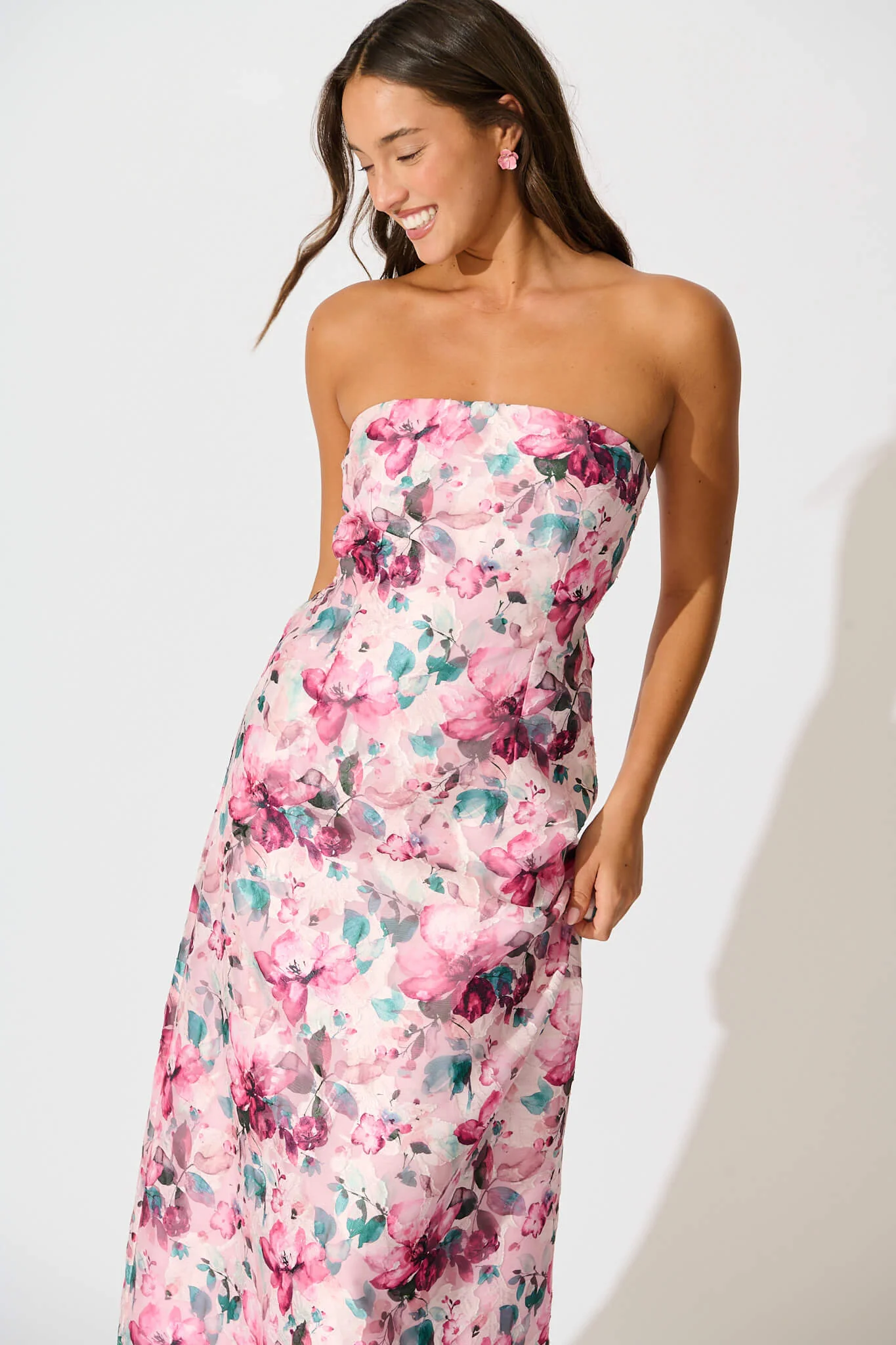 Mon Cherie Maxi Dress in Multi Pink Floral Organza - Image 6