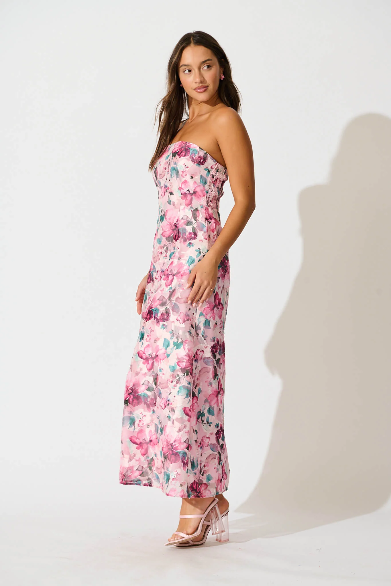 Mon Cherie Maxi Dress in Multi Pink Floral Organza - Image 7