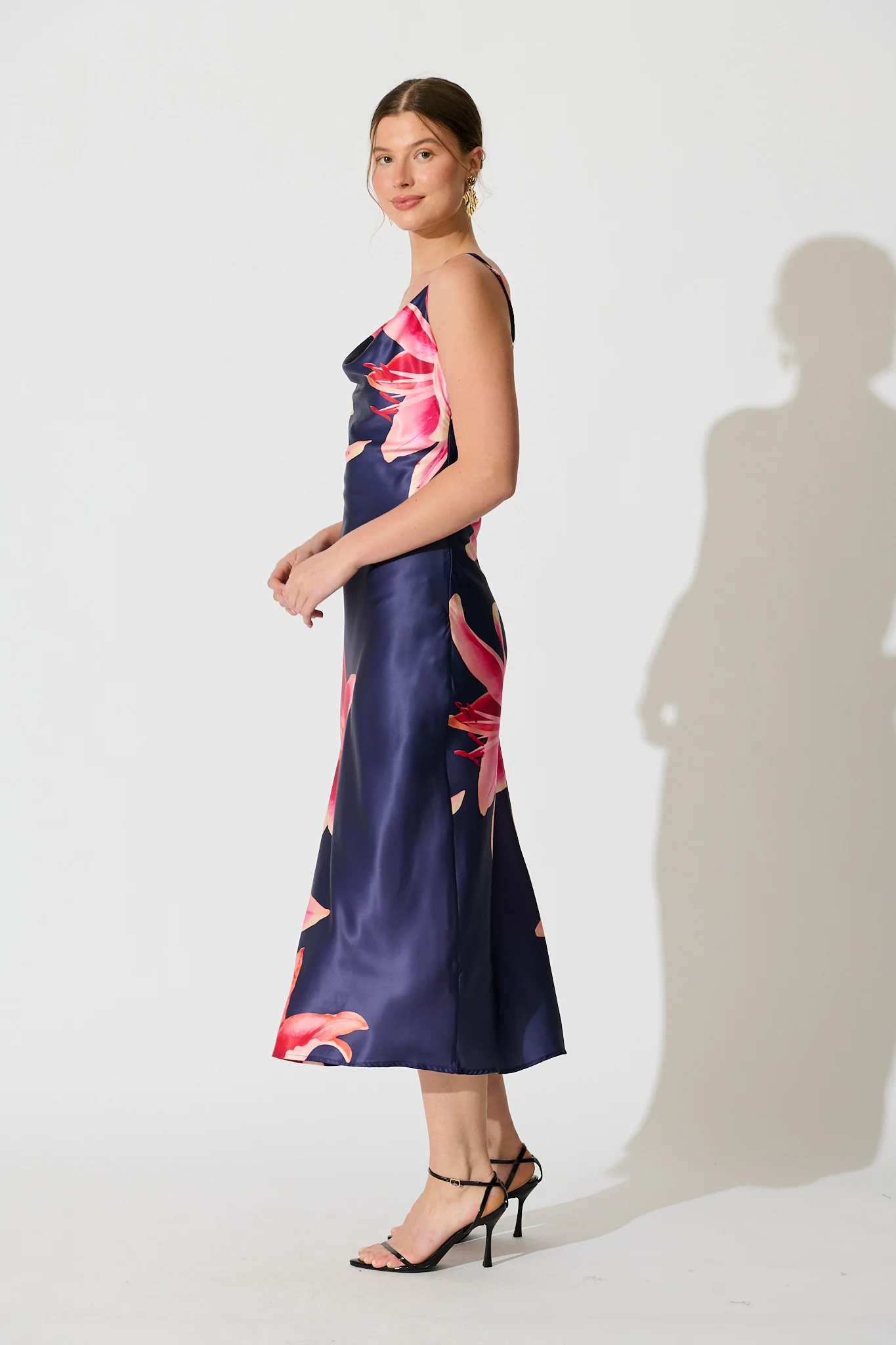 Moonlit Flora Maxi Dress in Navy Floral Satin - Image 7