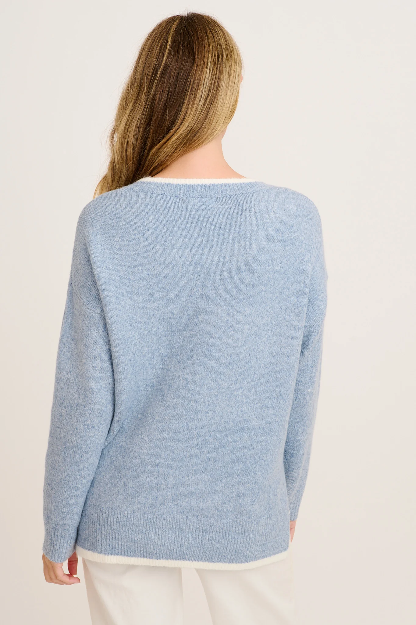 Morning Mist Knit in Blue with Cream Trim Wool Blend - Image 3