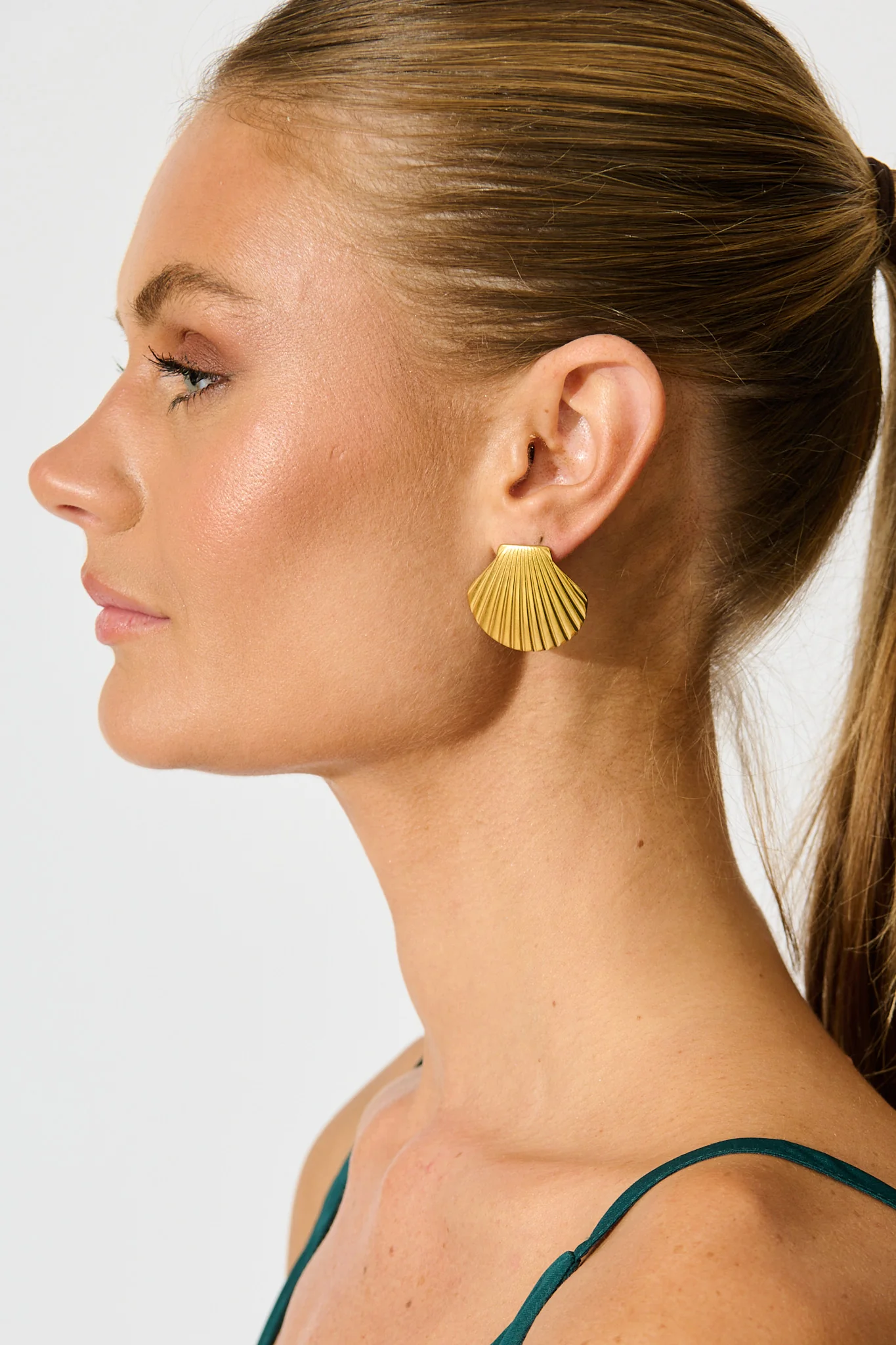 Mykonos Shell Stud Earrings in 18K Gold Plated - Image 2