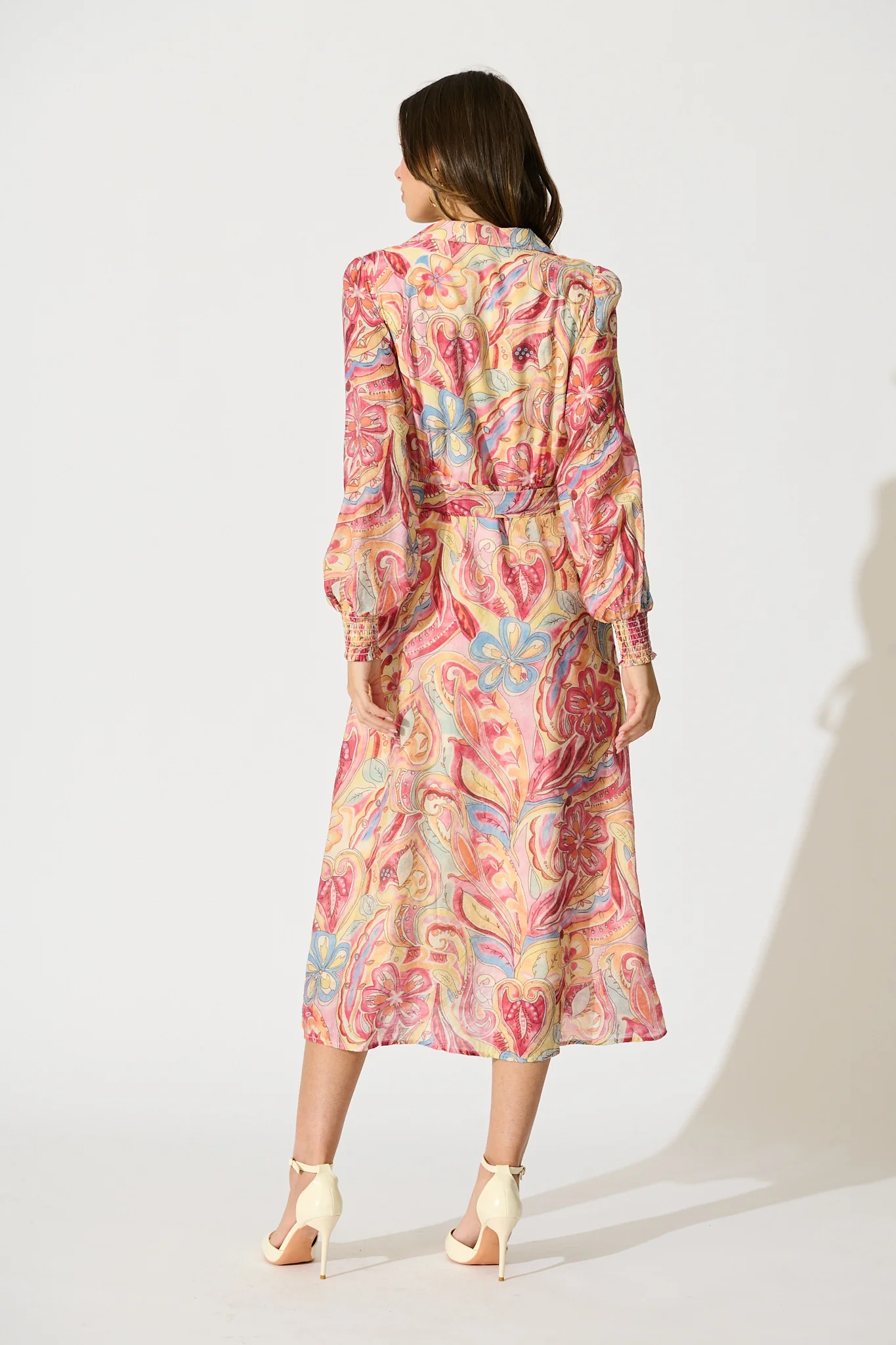 Mystic Mirage Midi Shirt Dress in Multi Pink Print - Image 4