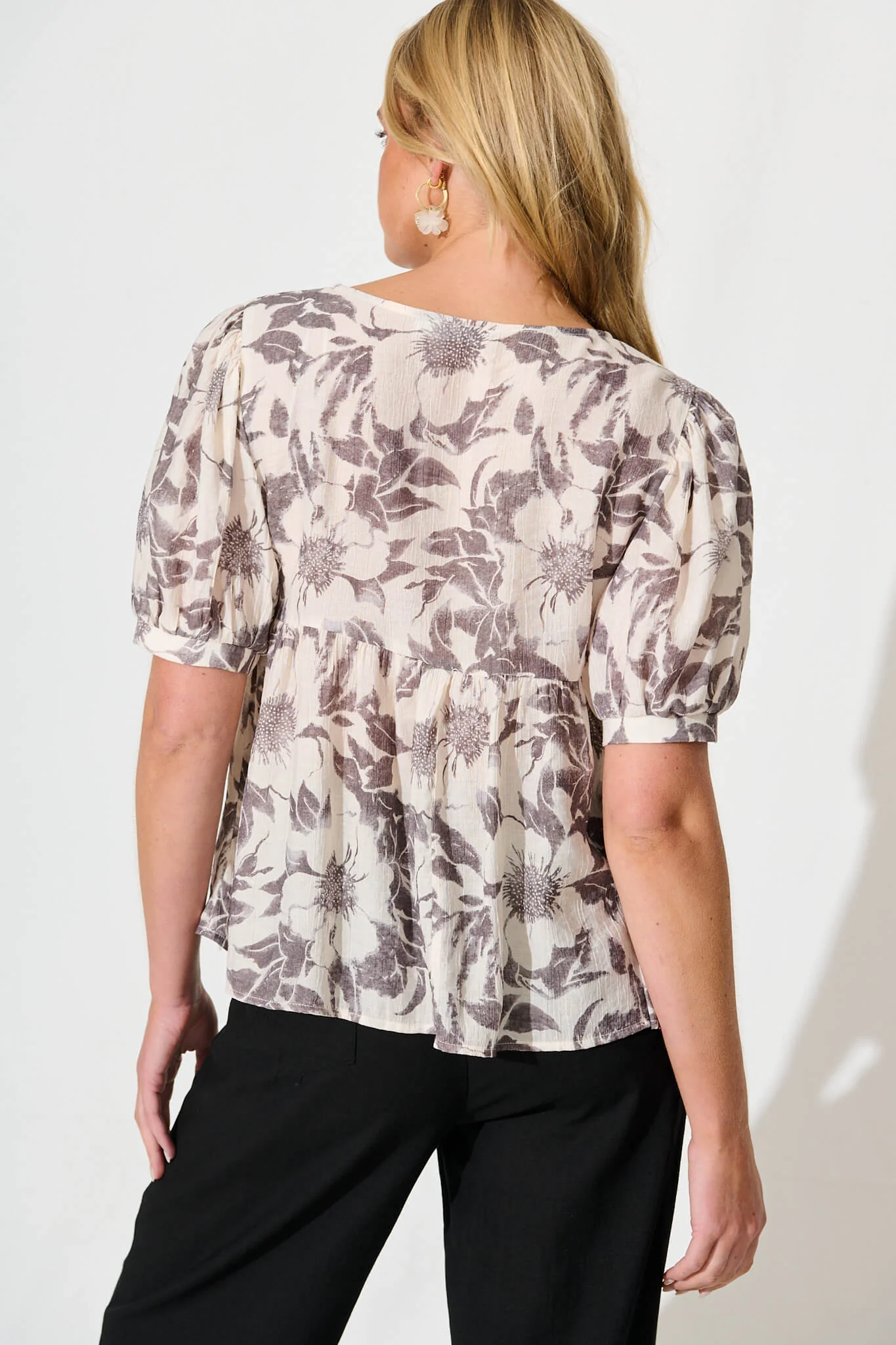 Nalini Top in White with Black Flower - Image 3