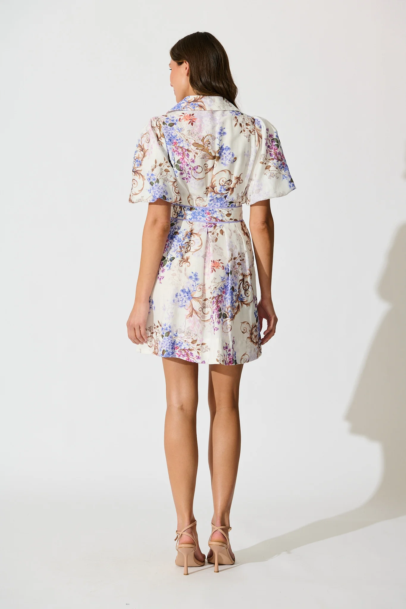 Narelle Shirt Dress in White Floral Linen Blend - Image 4