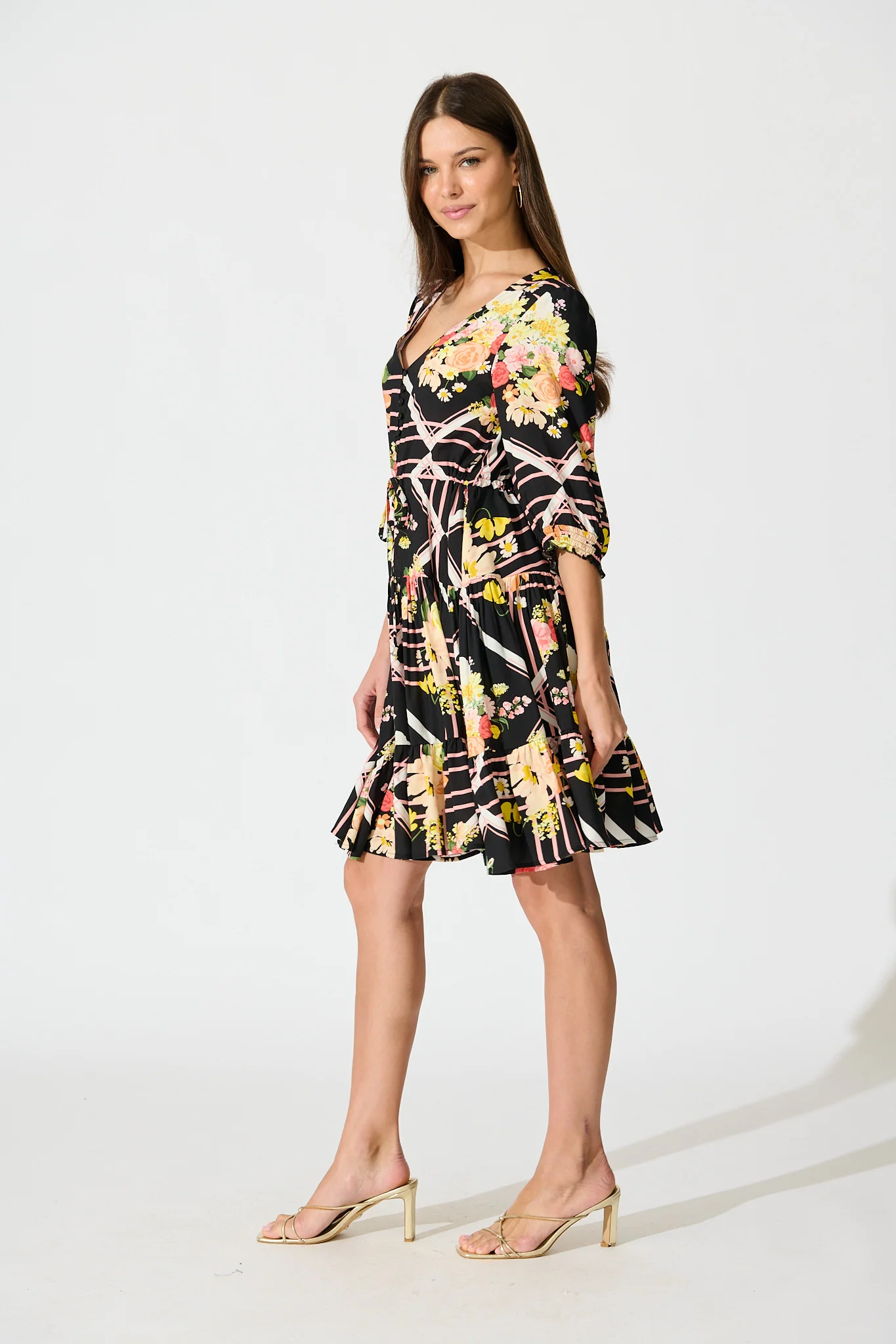 Navianna Dress in Black with Multi Floral - Image 3