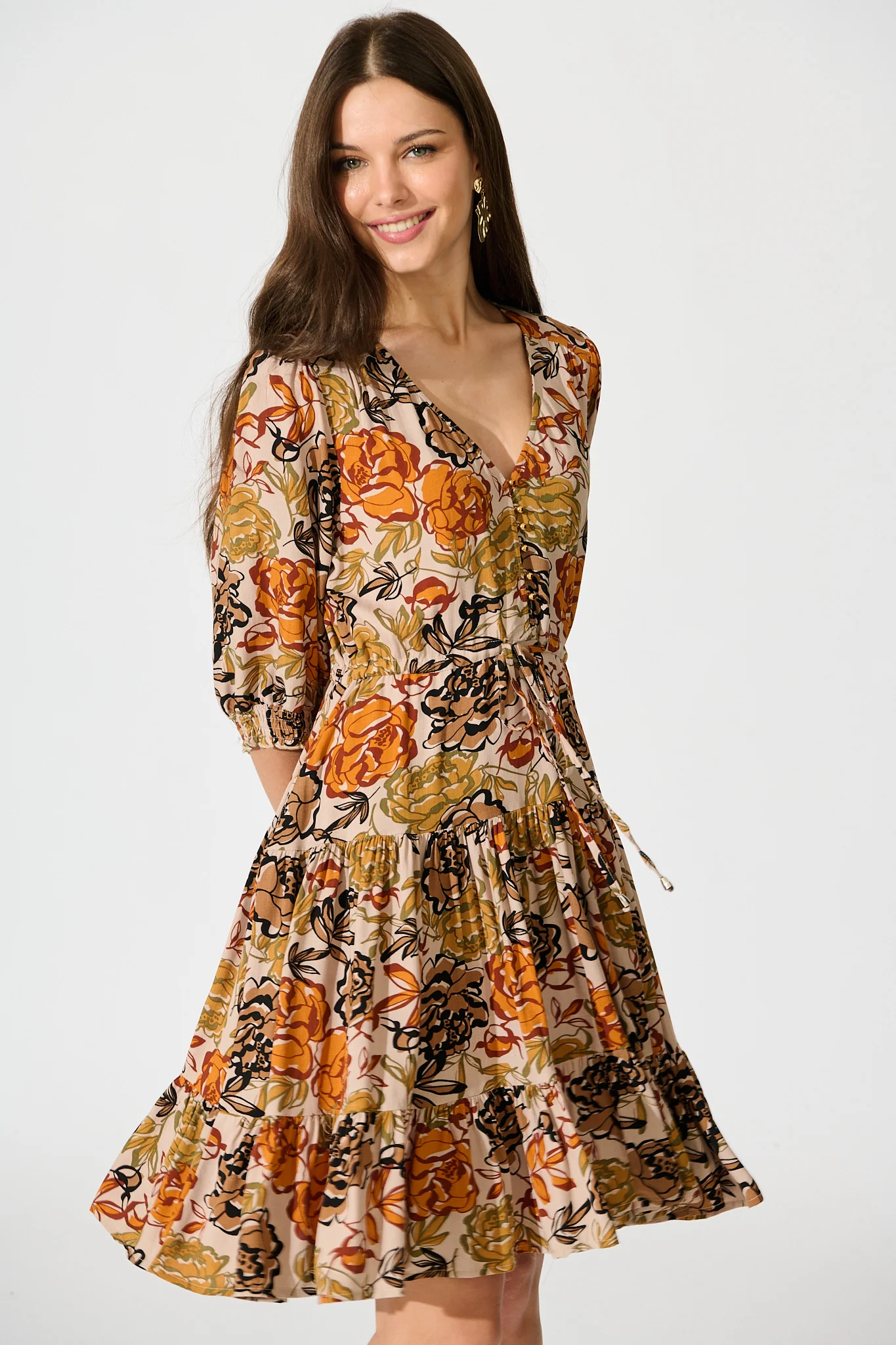 Navianna Dress in Multi Rust Floral - Image 2