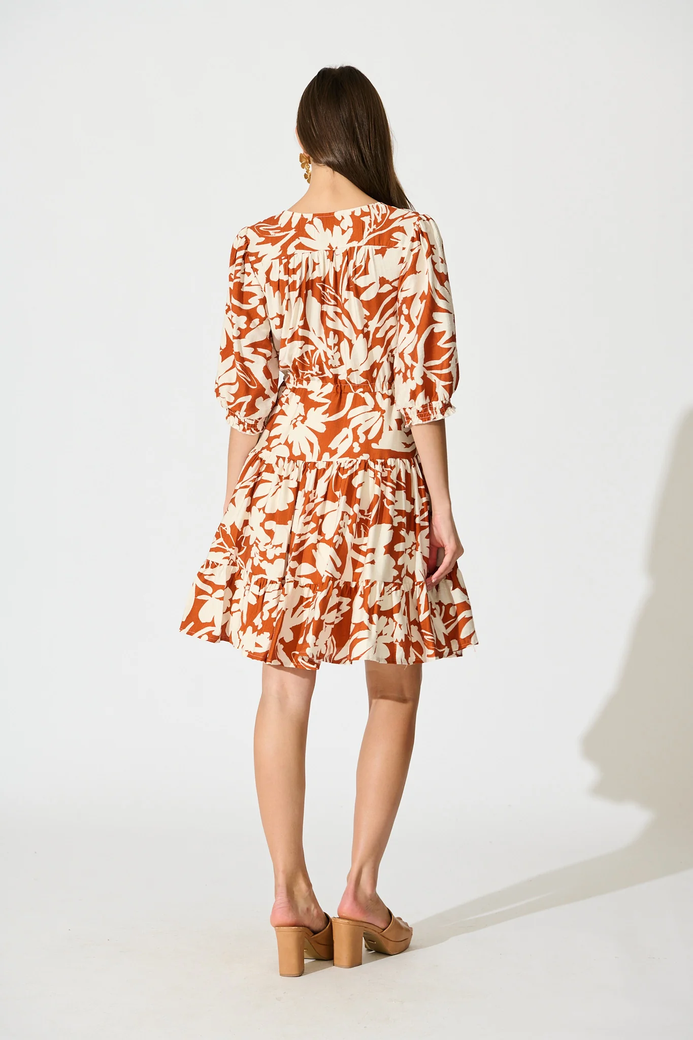 Navianna Dress in White with Brown Floral - Image 4