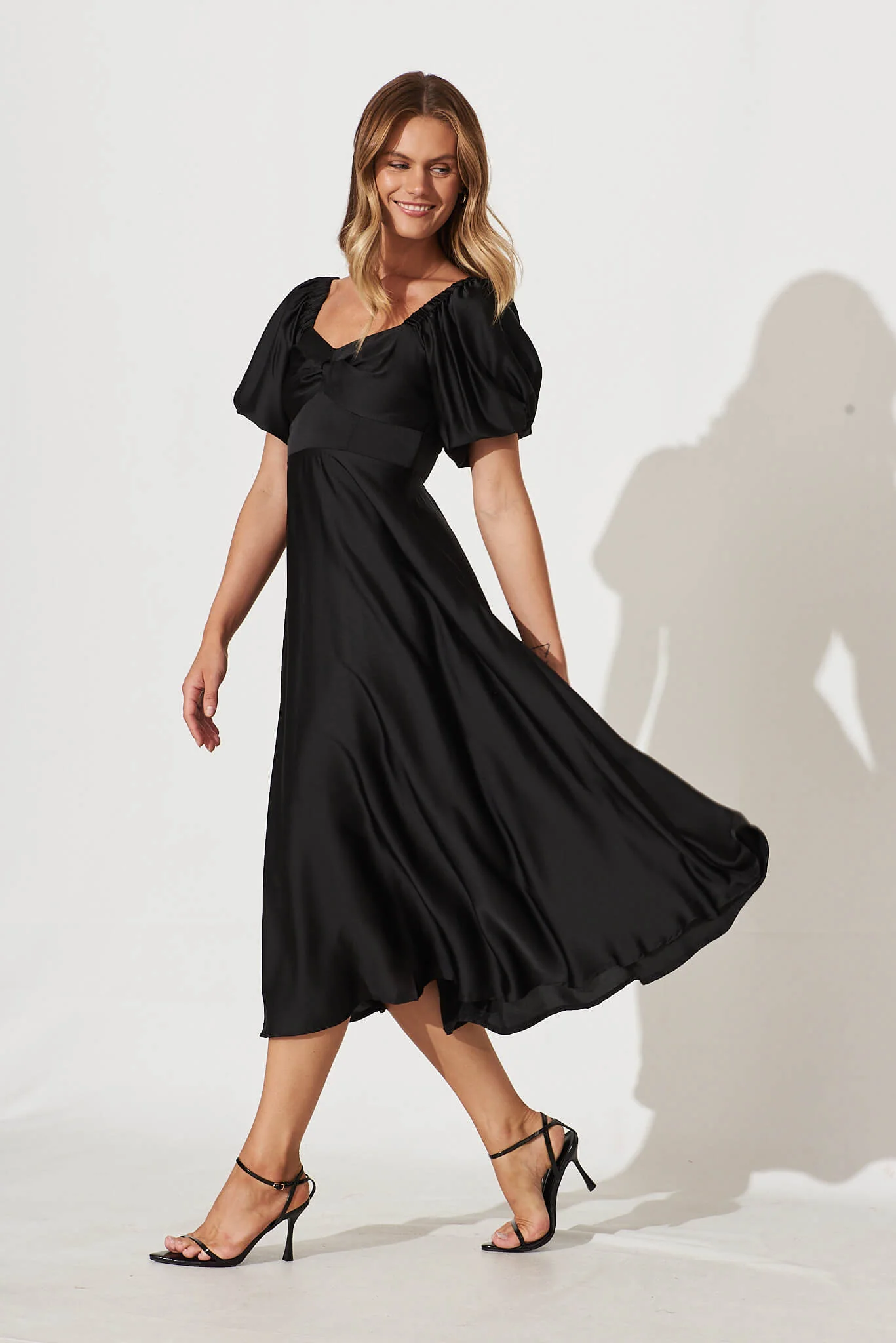 Nefertiti Midi Dress In Black Satin - Image 3