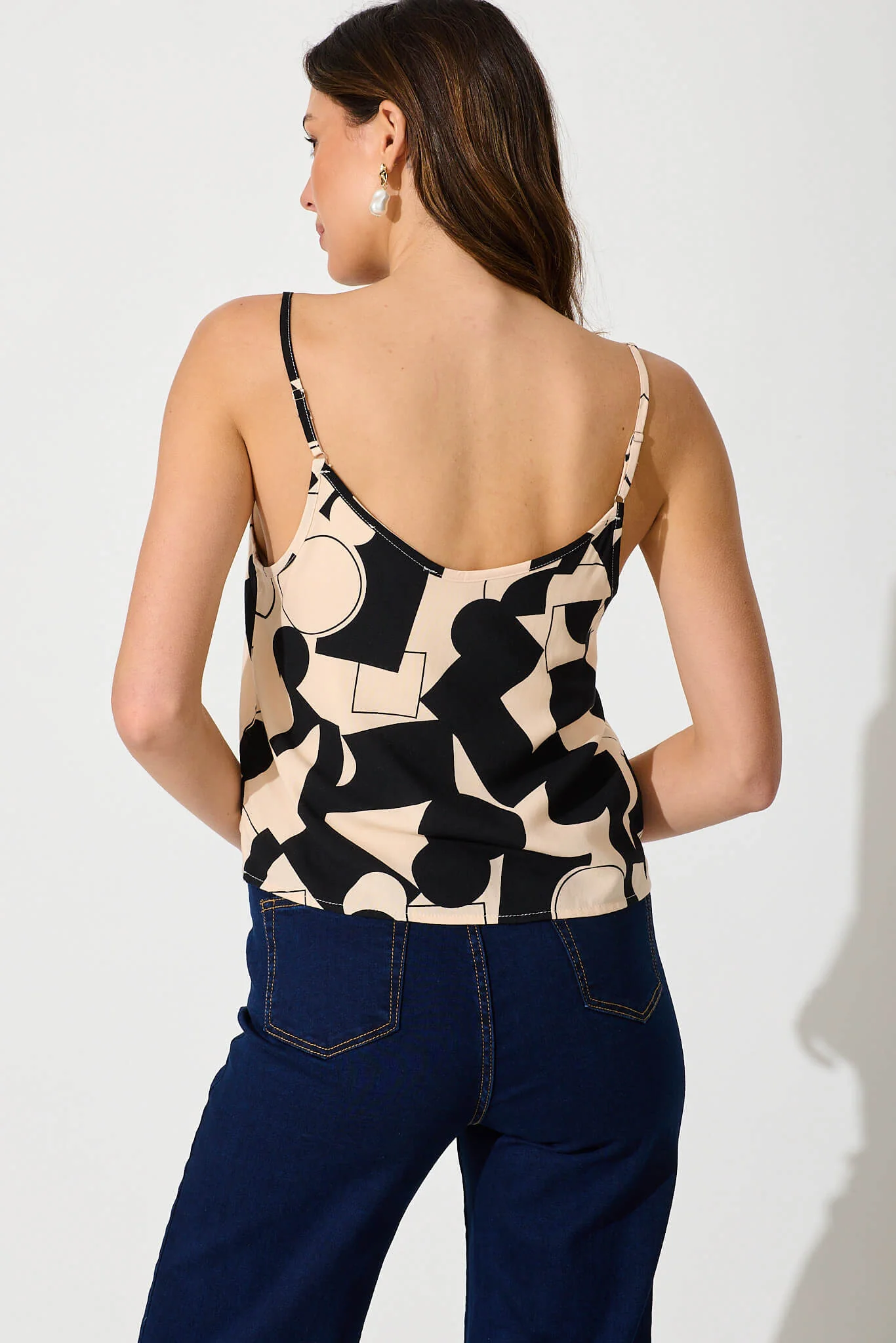 Negroni Cami Top In Cream With Black Geometric Print - Image 3