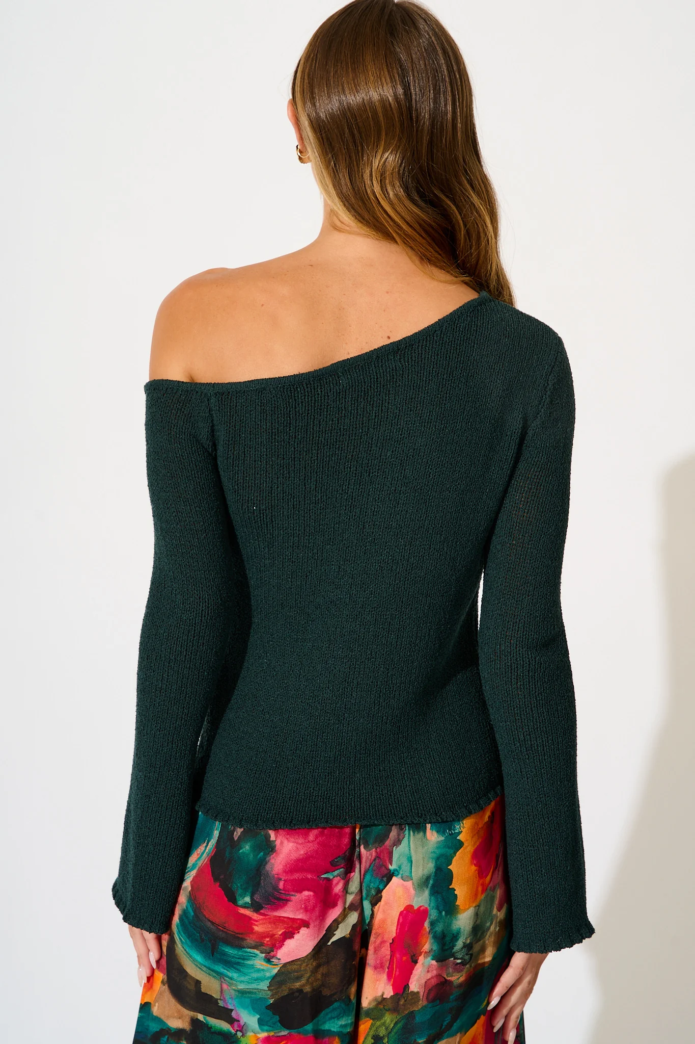 Nerida Off Shoulder Knit Top in Emerald - Image 3