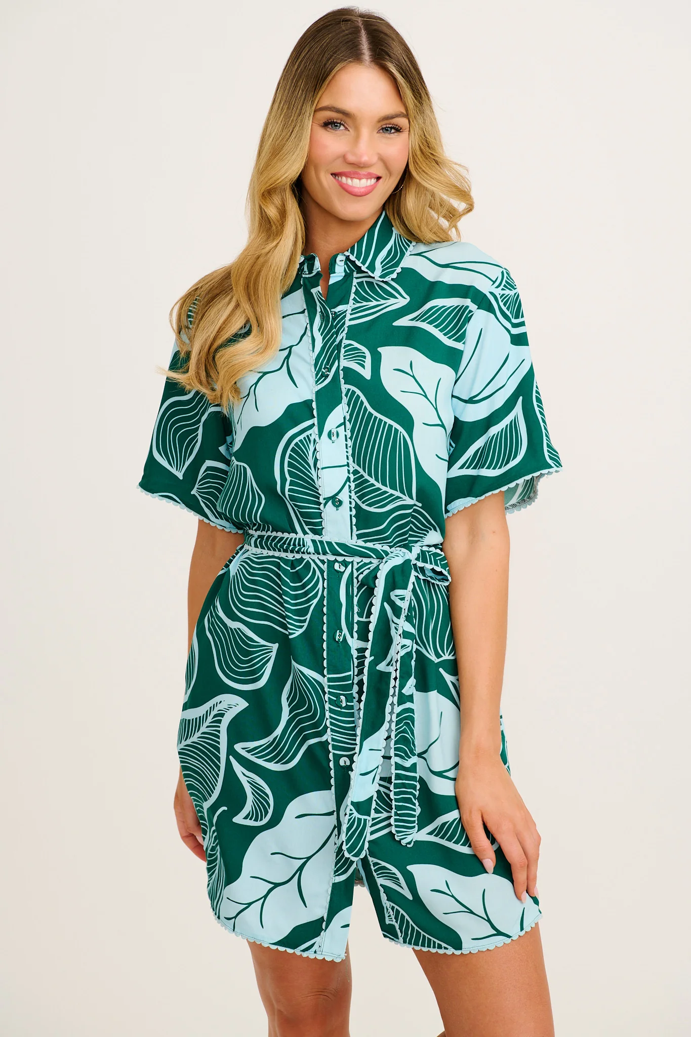 Nerisa Shirt Dress in Green Leaf Print - Image 2
