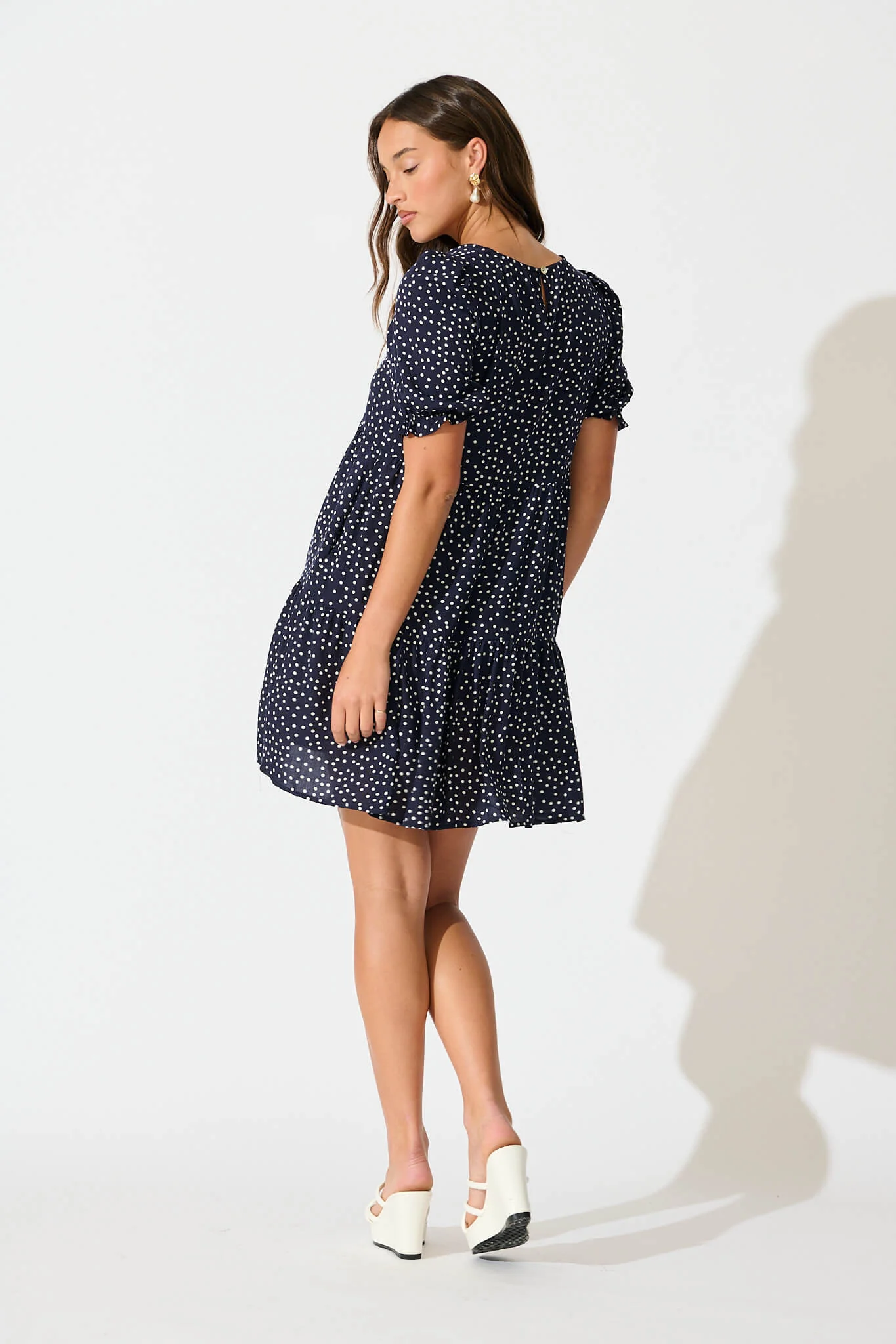 Neveen Smock Dress in Navy with White Spots - Image 4
