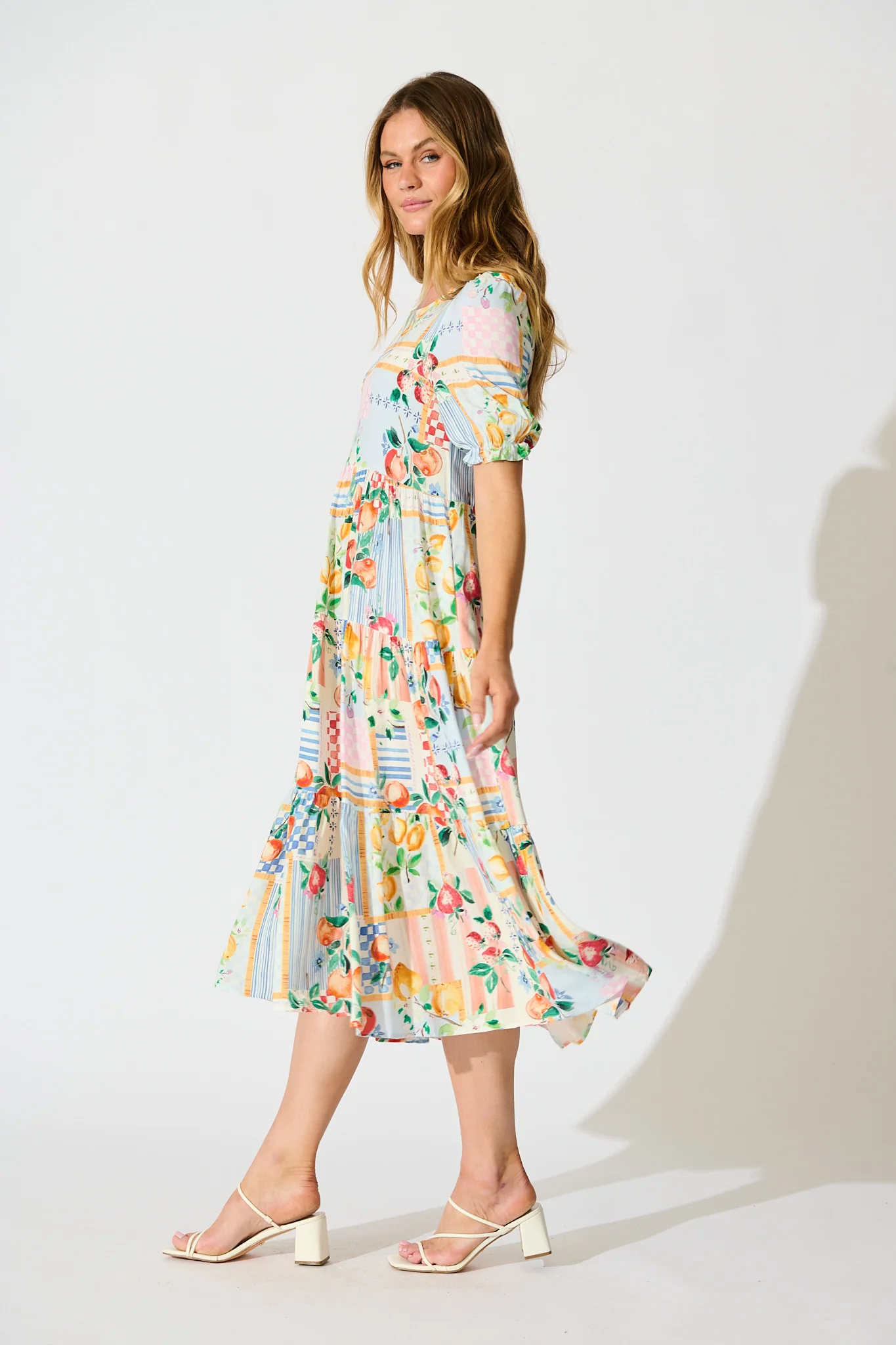 Nevi Tiered Midi Dress In Multi Conversational Print - Image 3