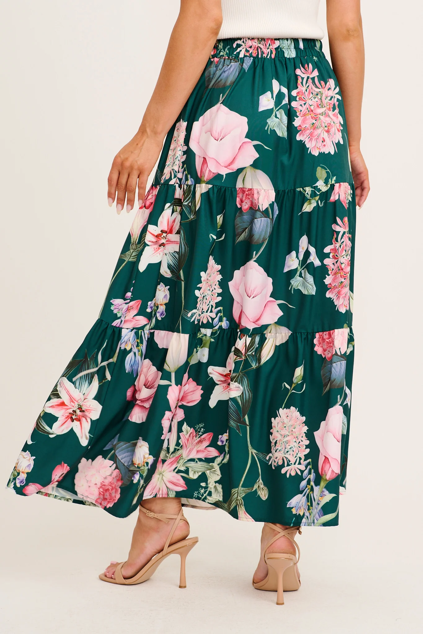 Newmoon Maxi Skirt in Green with Blush Floral - Image 3