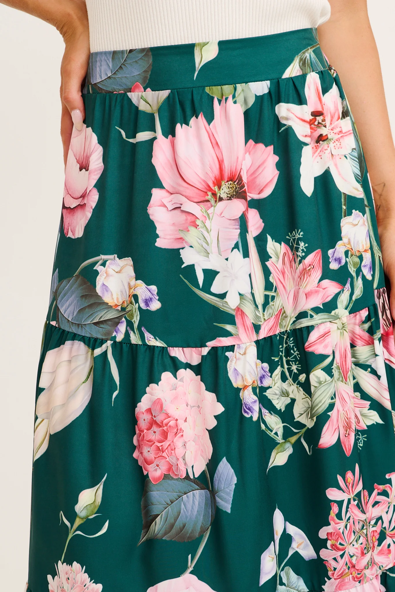 Newmoon Maxi Skirt in Green with Blush Floral - Image 5