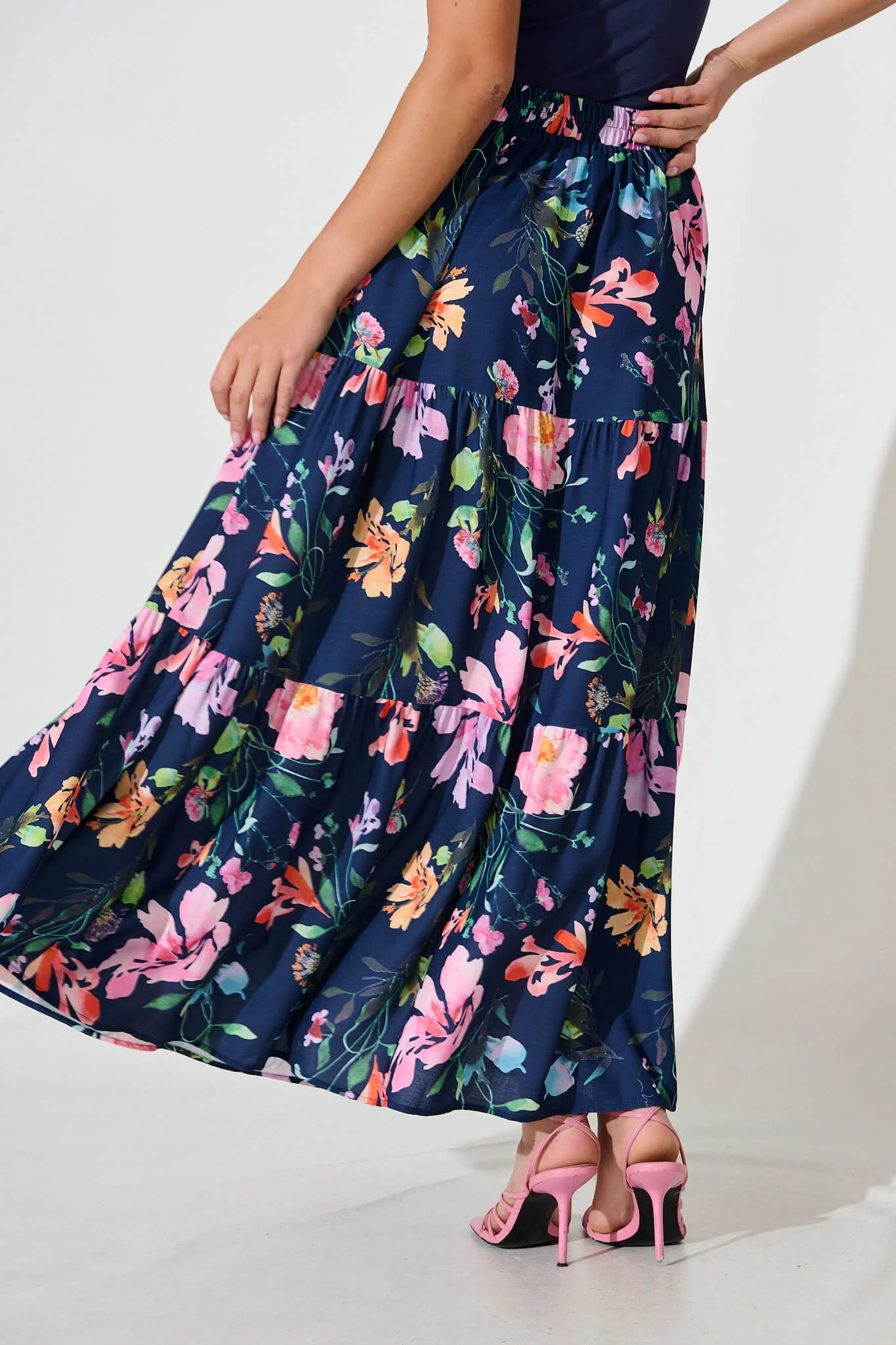 Newmoon Maxi Skirt In Navy With Multi Floral Print - Image 3