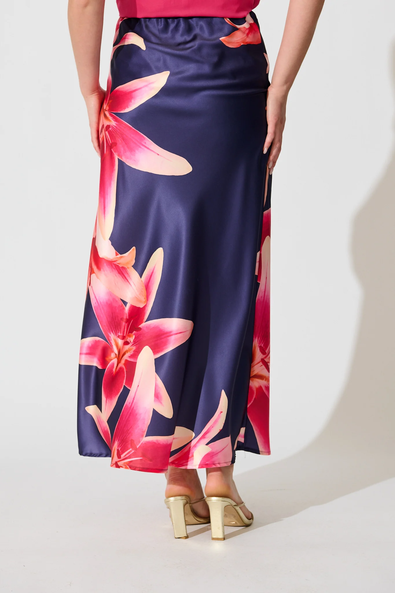 Nightshade Bouquet Maxi Skirt in Navy Floral Satin - Image 6