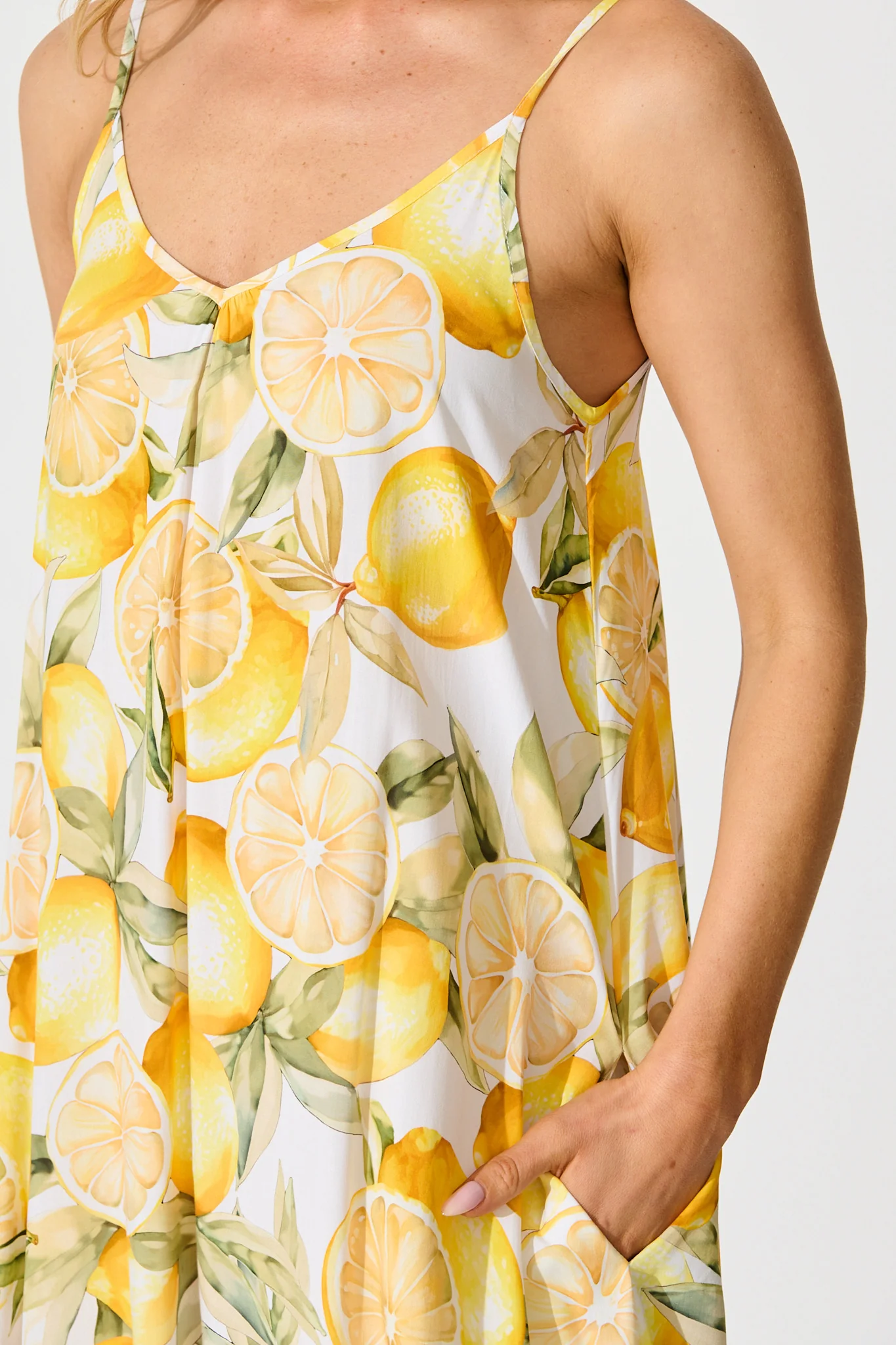 No Scrubs Maxi Dress in Butter Yellow Lemon Print - Image 5