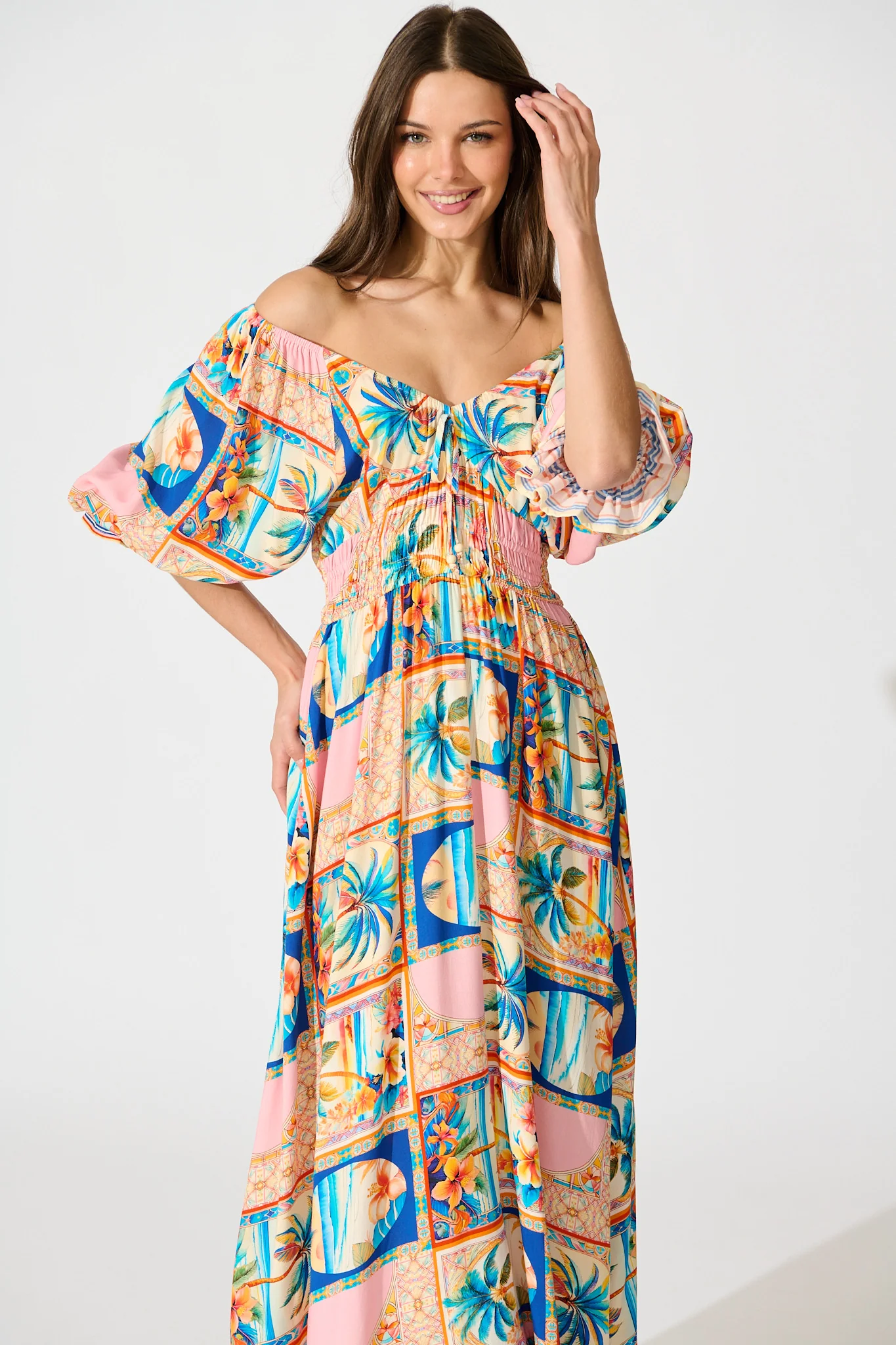 Nona Maxi Dress in Multi Palm Print - Image 2