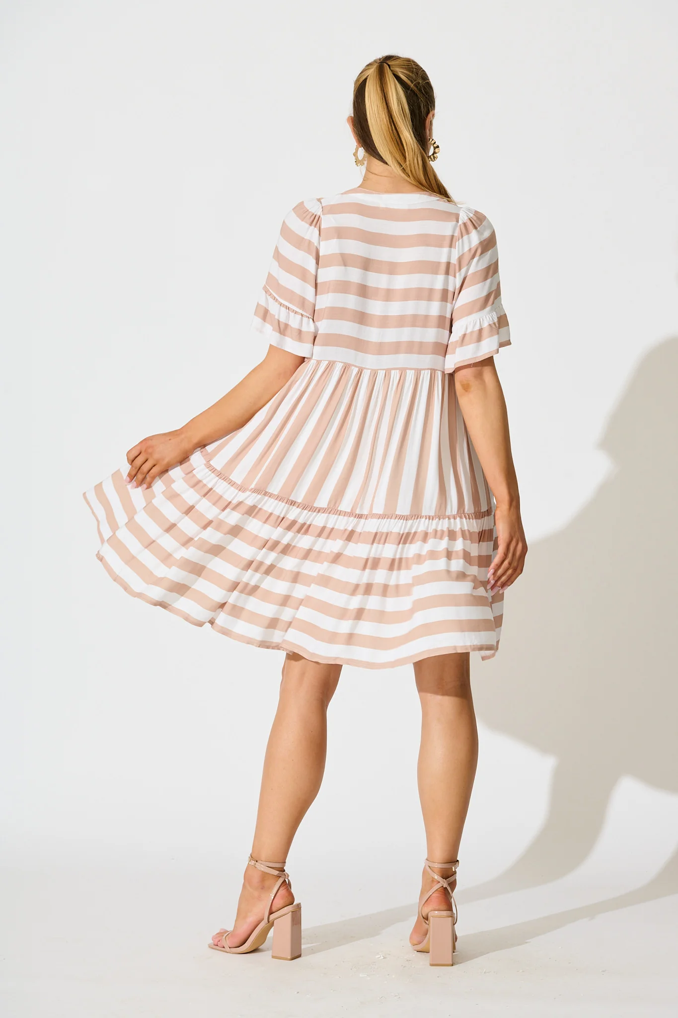 Northcote Smock Dress in in Brown with White Stripe - Image 4
