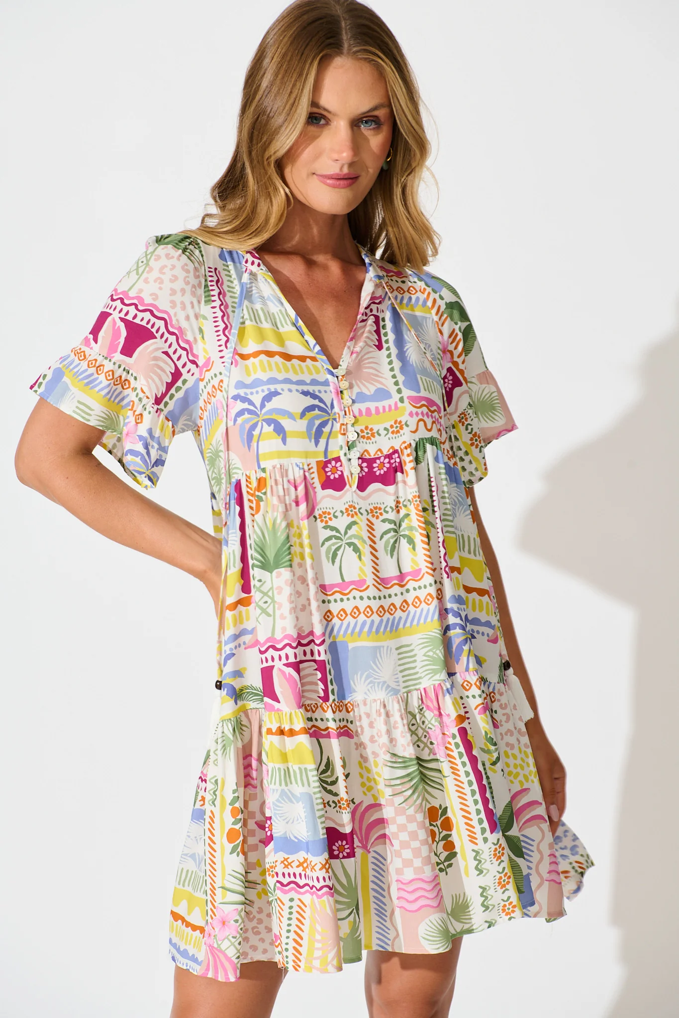 Northcote Smock Dress in Multi Patchwork Print - Image 2