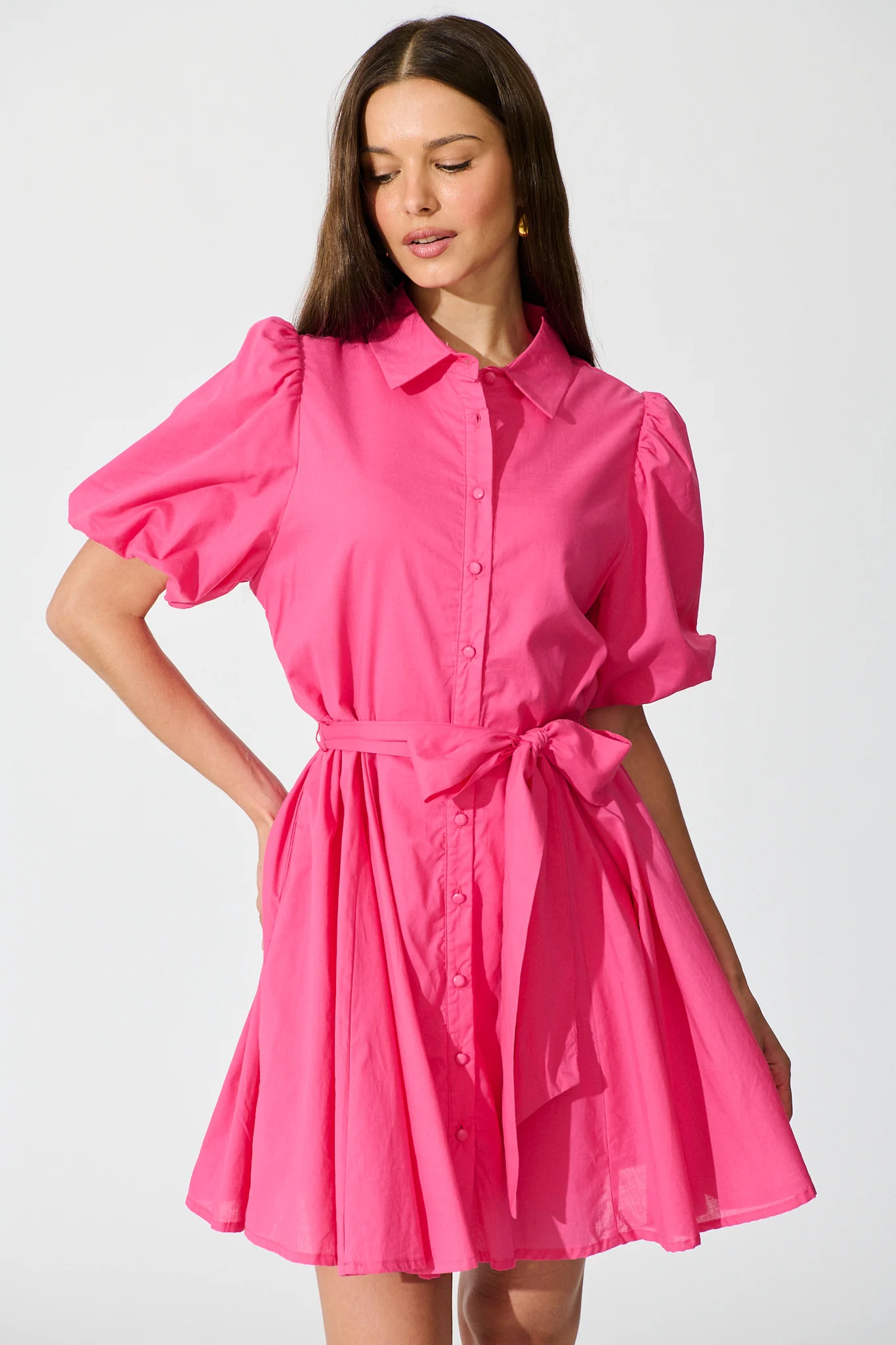 Ocea Shirt Dress In Hot Pink - Image 6