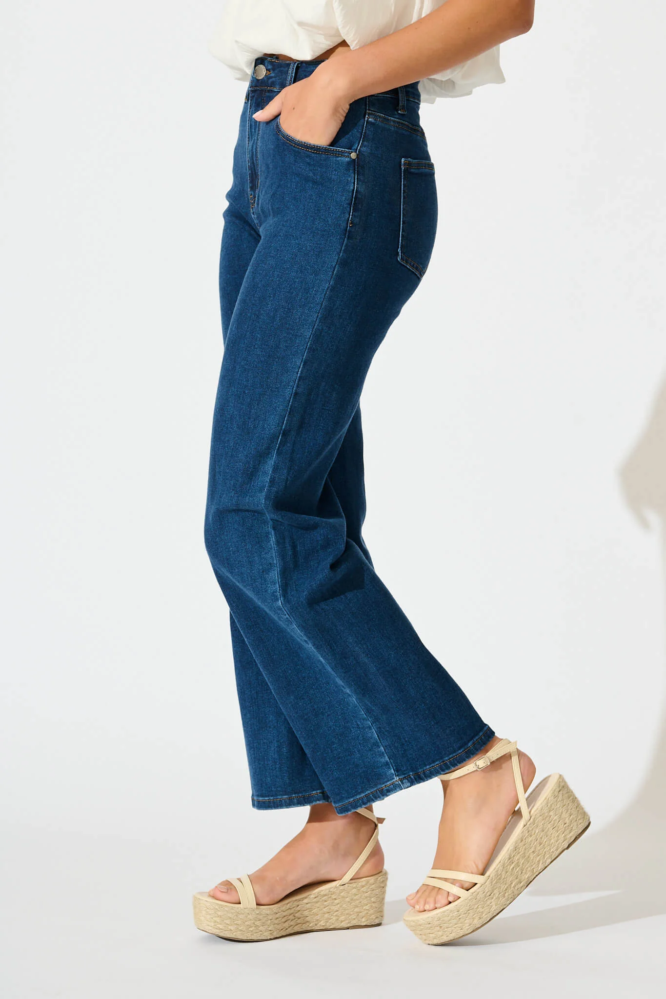 Ocean Road High Rise Wide Leg Jean in Dark Blue Denim - Image 2