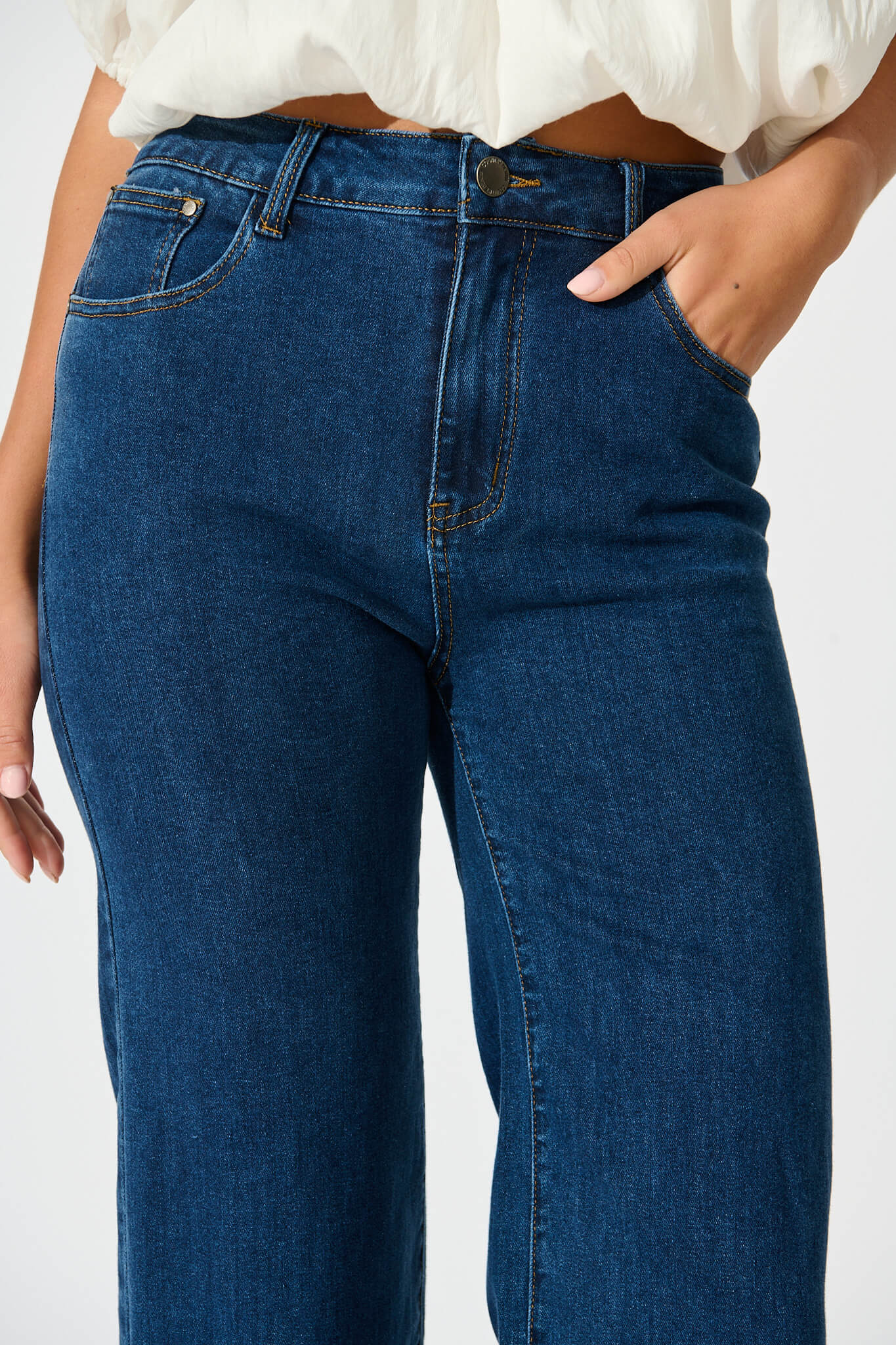 Ocean Road High Rise Wide Leg Jean in Dark Blue Denim - Image 5