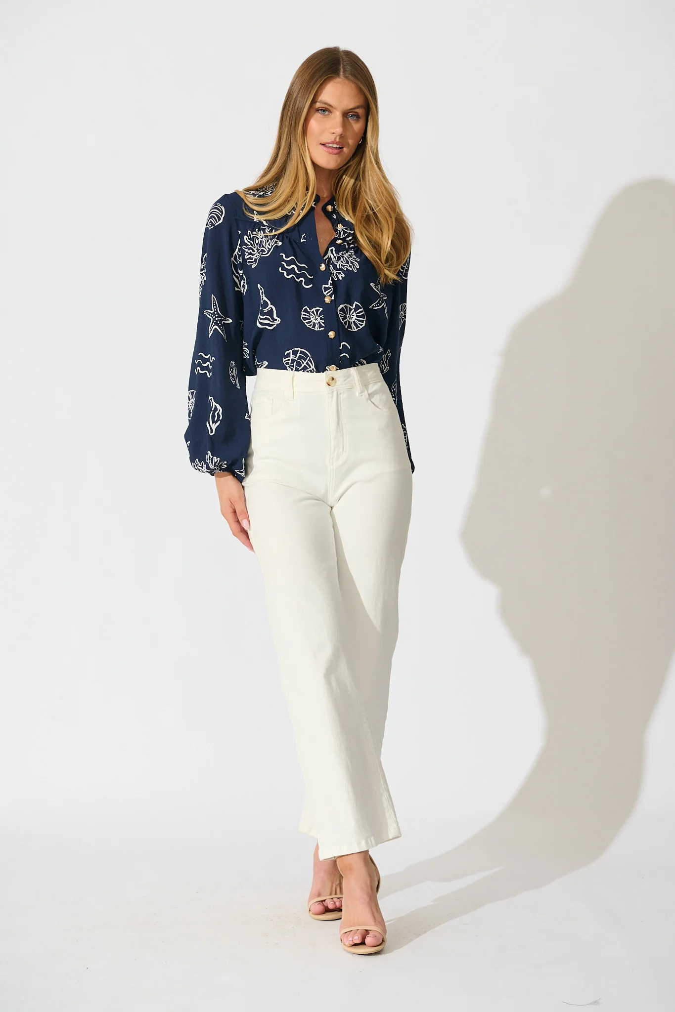 Oceans Embrace Top in Navy with White Shell Print - Image 4