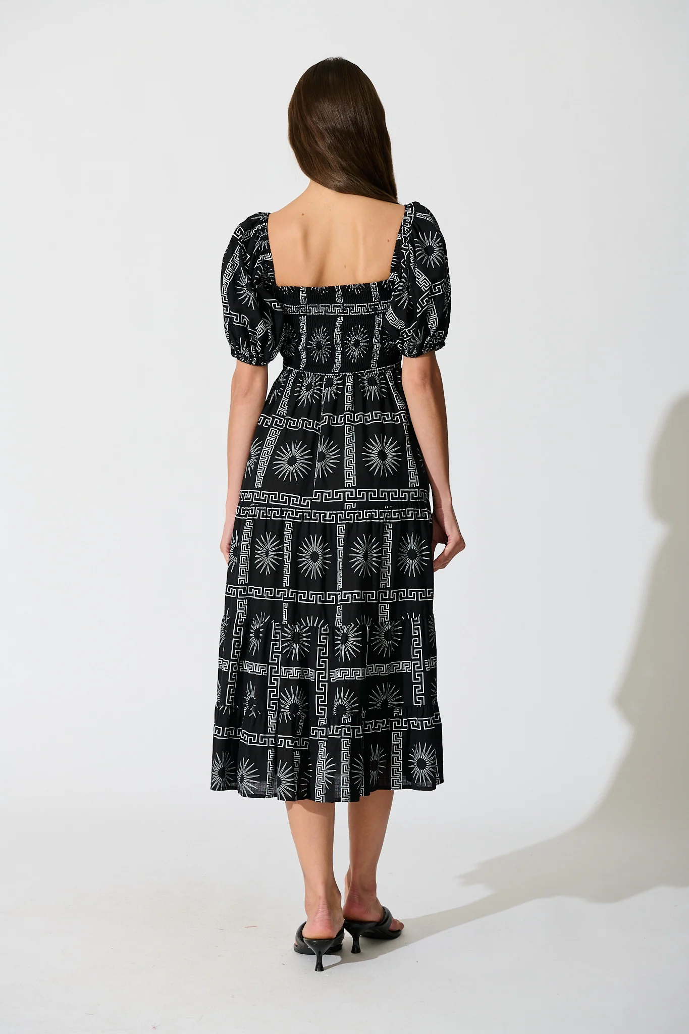 Oden Midi Dress in Black Tile Print Cotton - Image 4