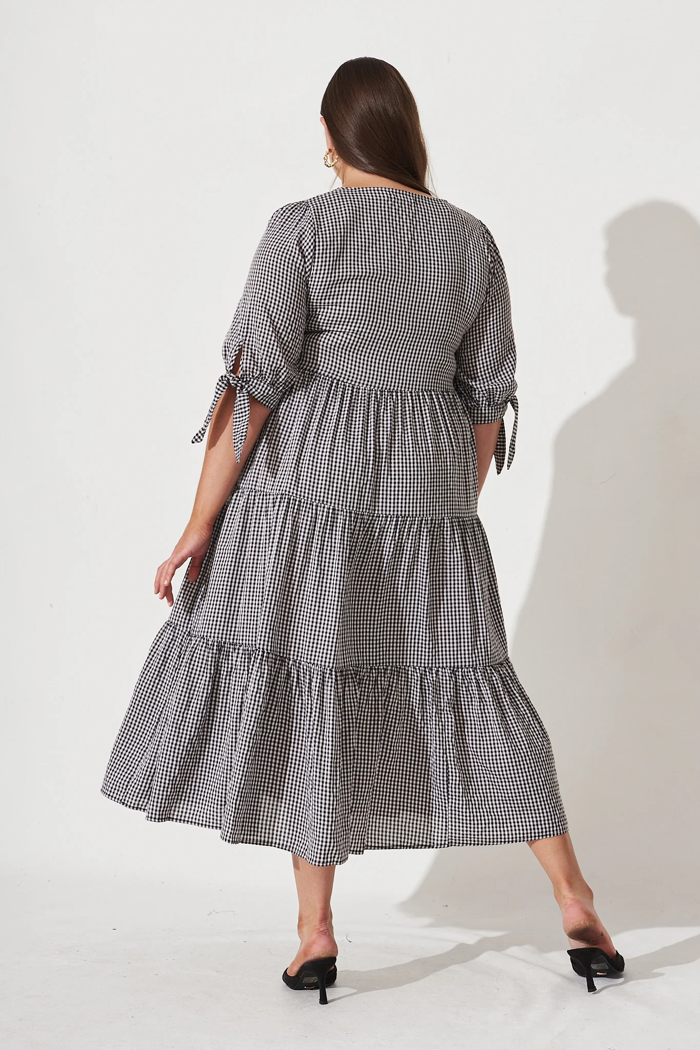 Odewick Midi Dress In Black Gingham - Image 9